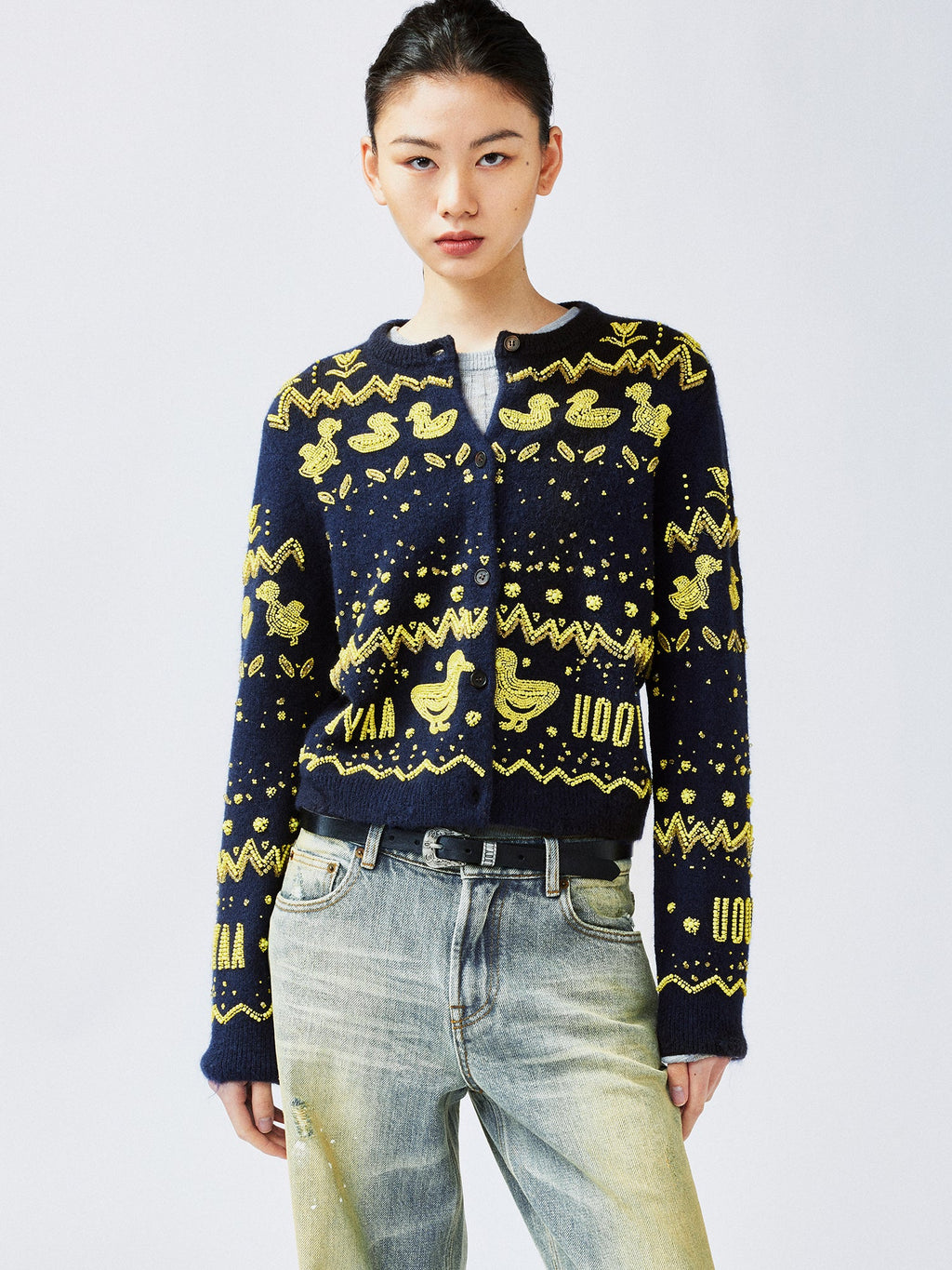 Elegant beaded Fair Isle cardigan