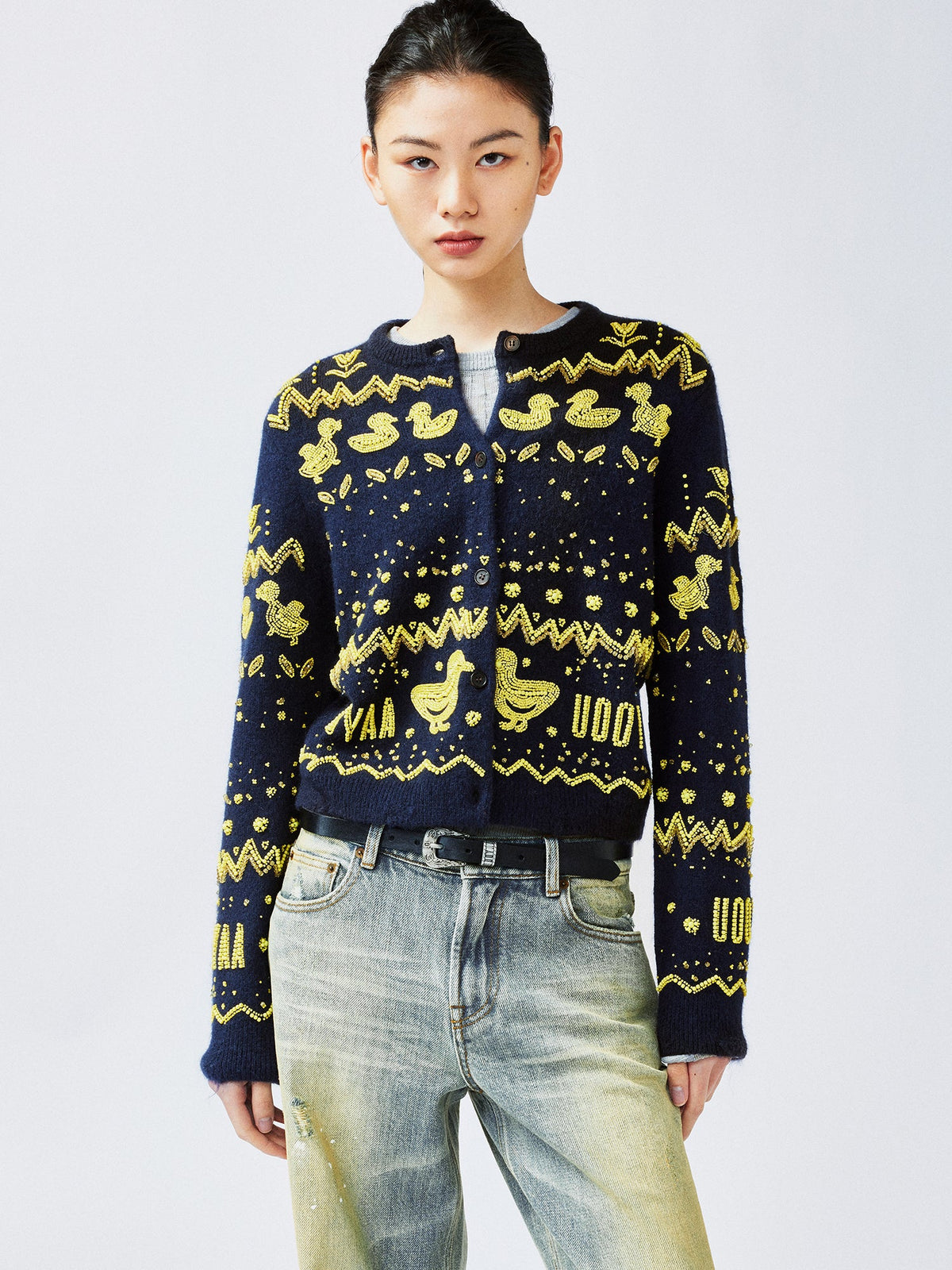 Elegant beaded Fair Isle cardigan