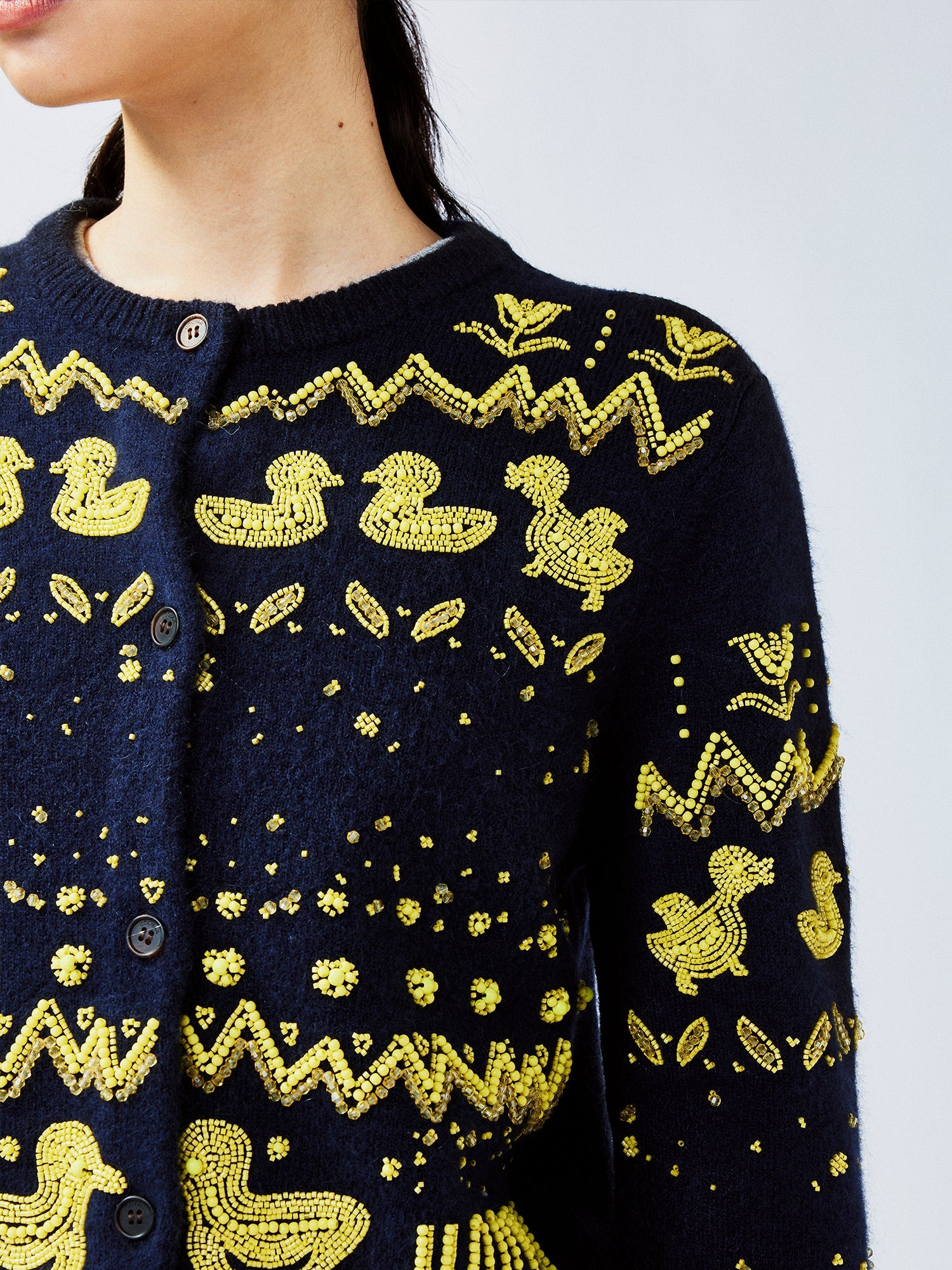 Elegant beaded Fair Isle cardigan