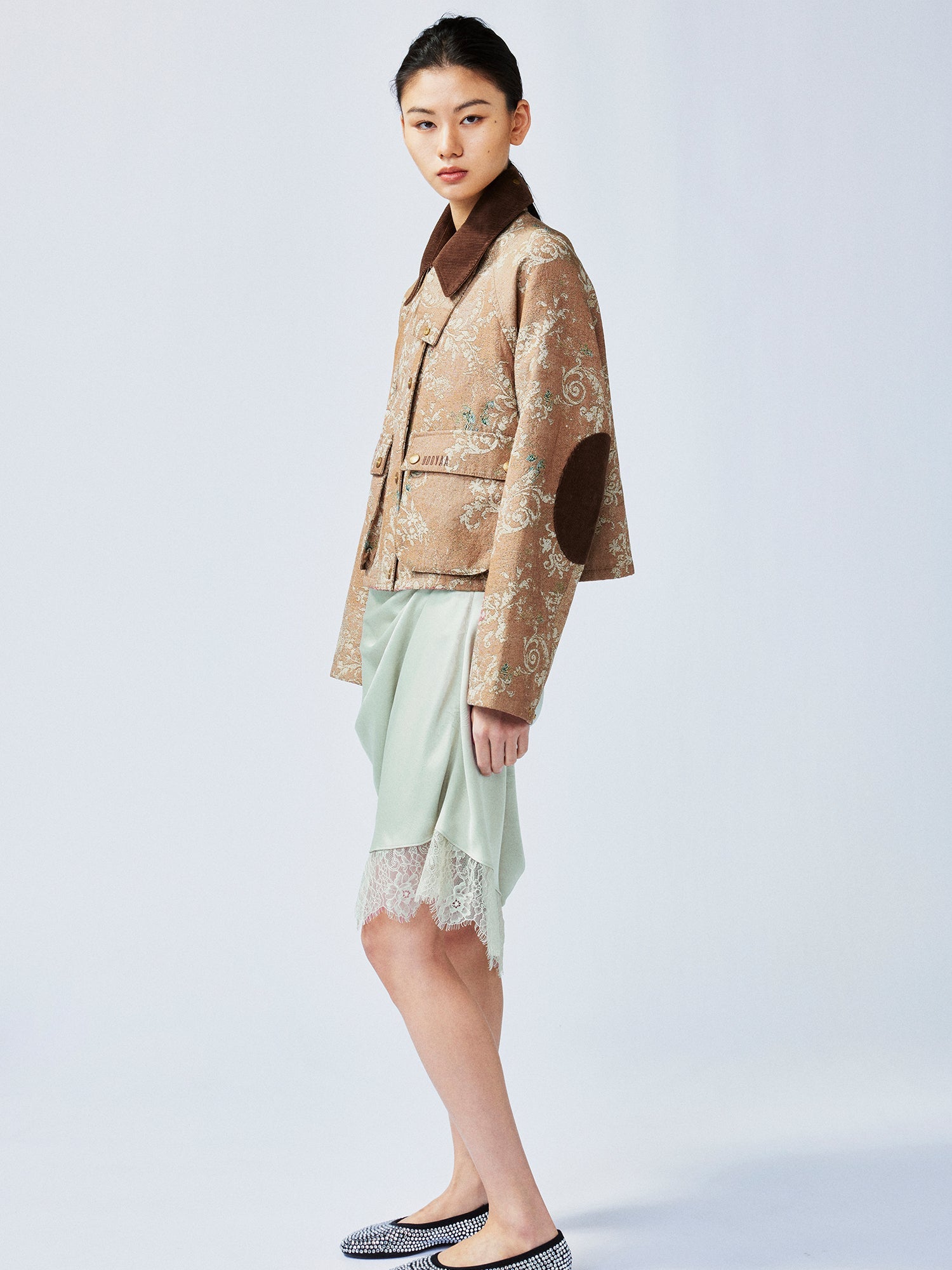 Vintage glamorous jacquard floral cropped jacket