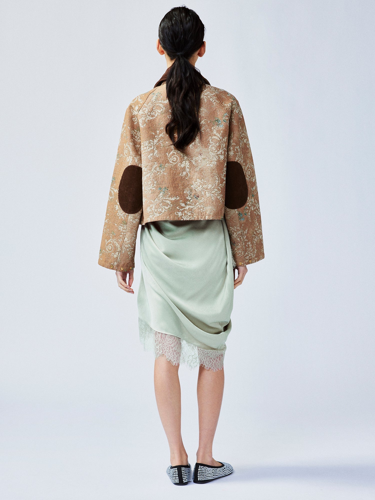 Vintage glamorous jacquard floral cropped jacket