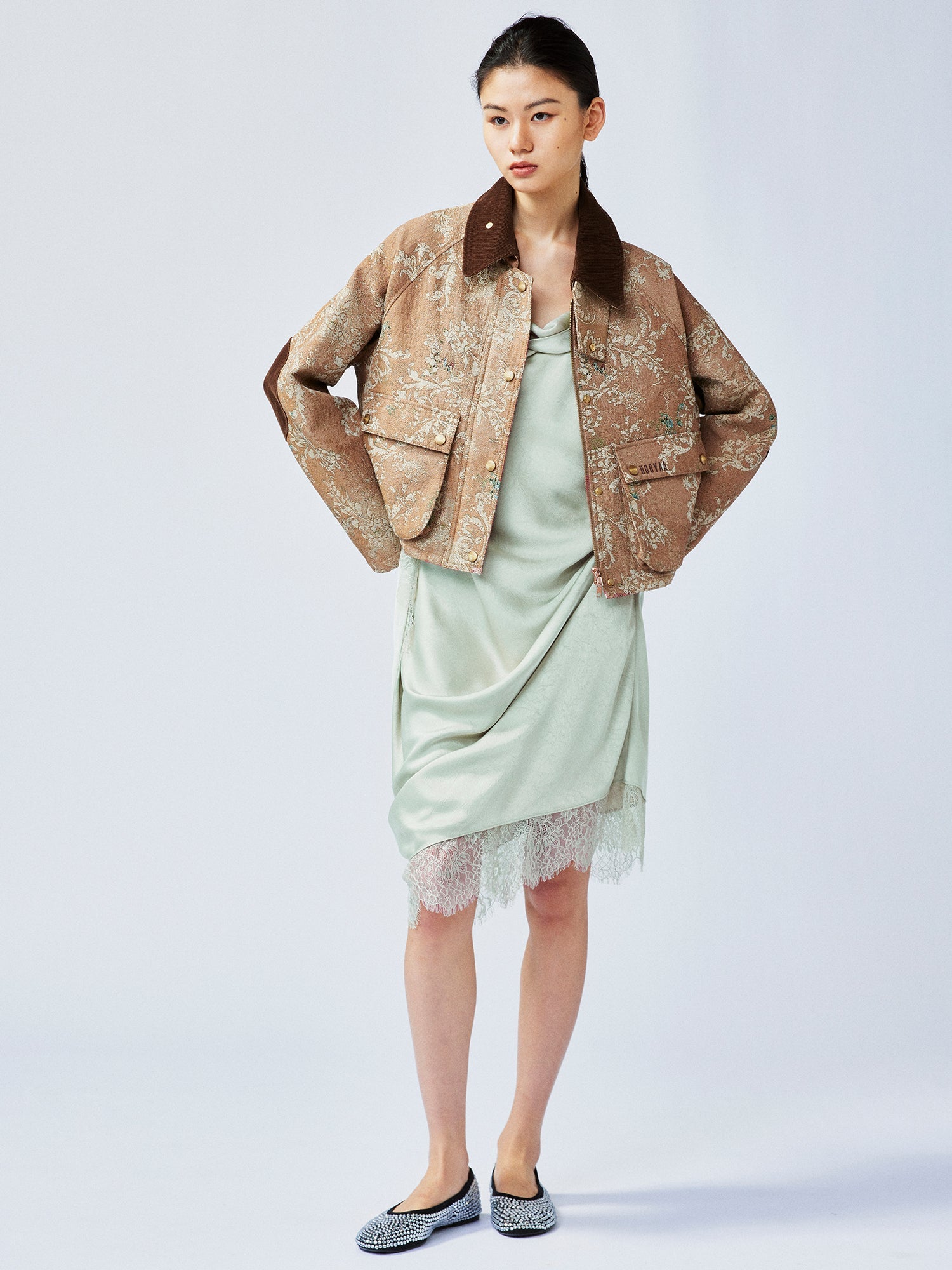 Vintage glamorous jacquard floral cropped jacket