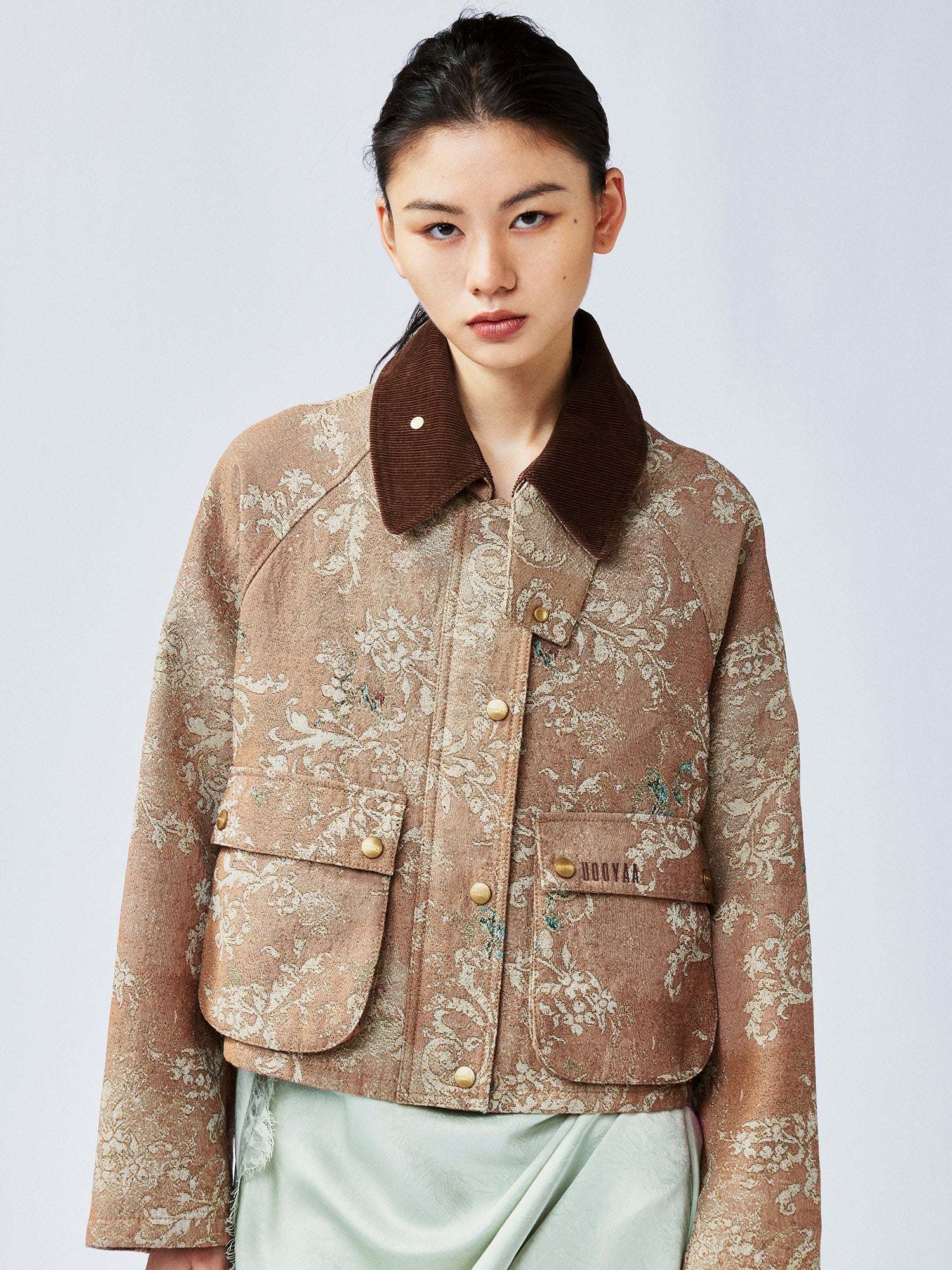 Vintage glamorous jacquard floral cropped jacket