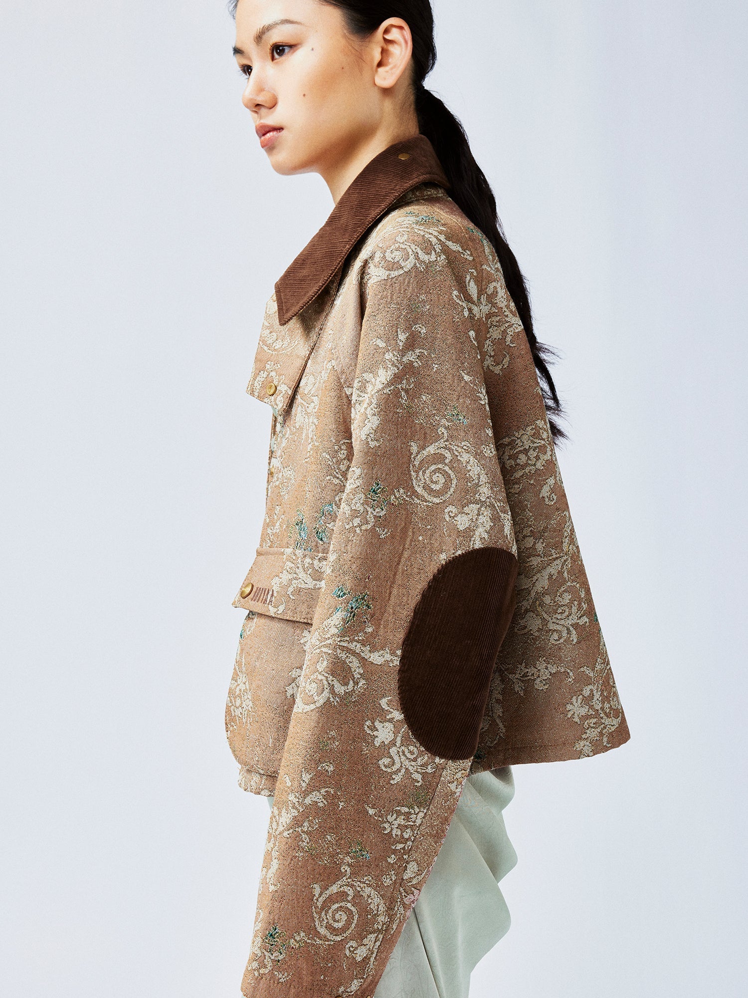 Vintage glamorous jacquard floral cropped jacket