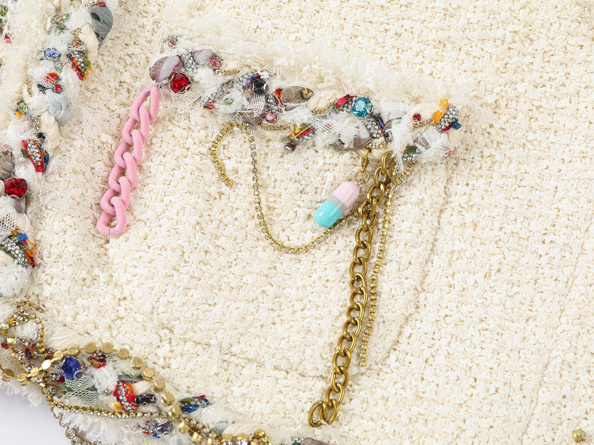 Playful and fun rhinestone chain cropped Chanel-inspired jacket