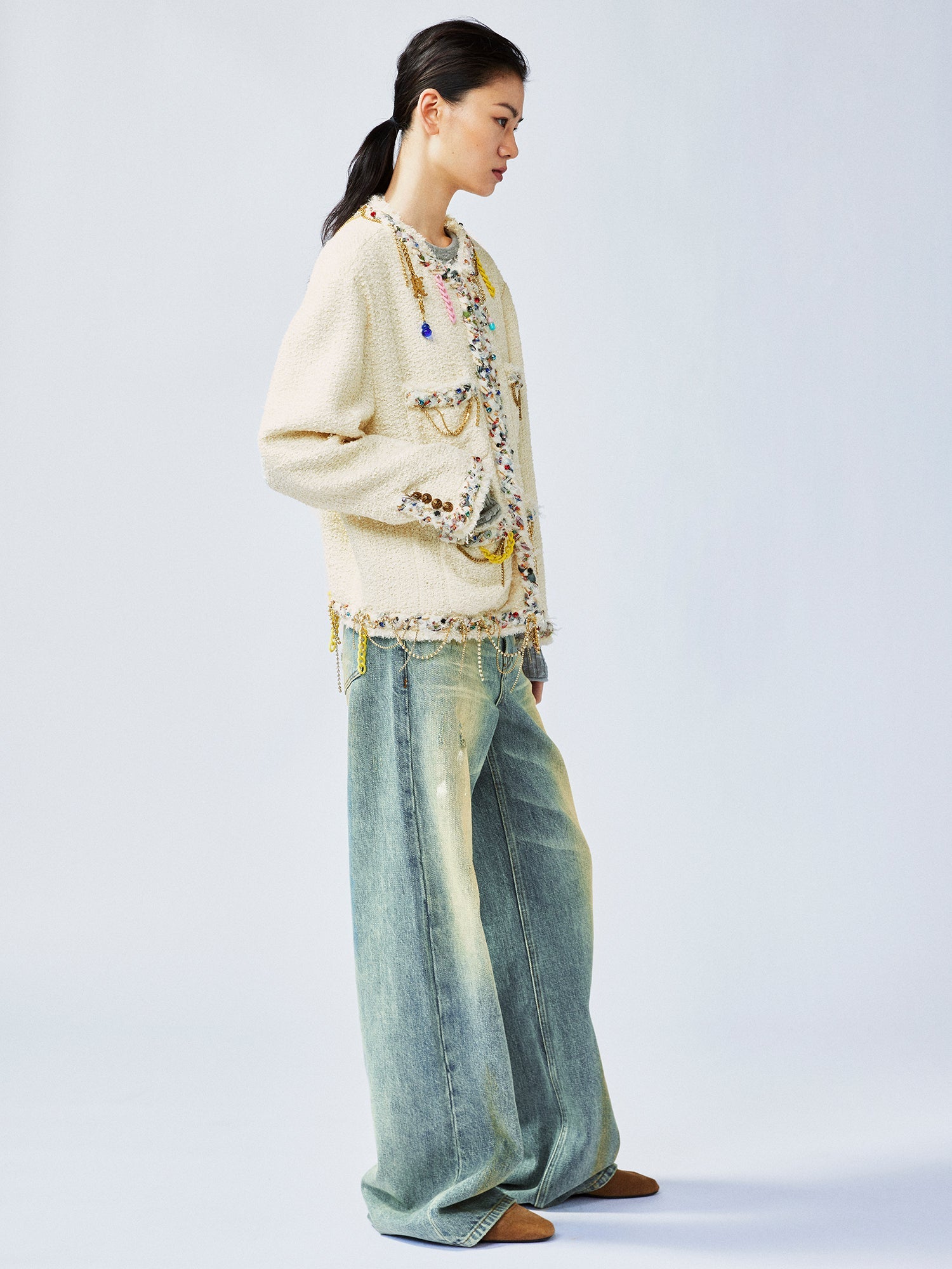 Playful and fun rhinestone chain Chanel-inspired jacket