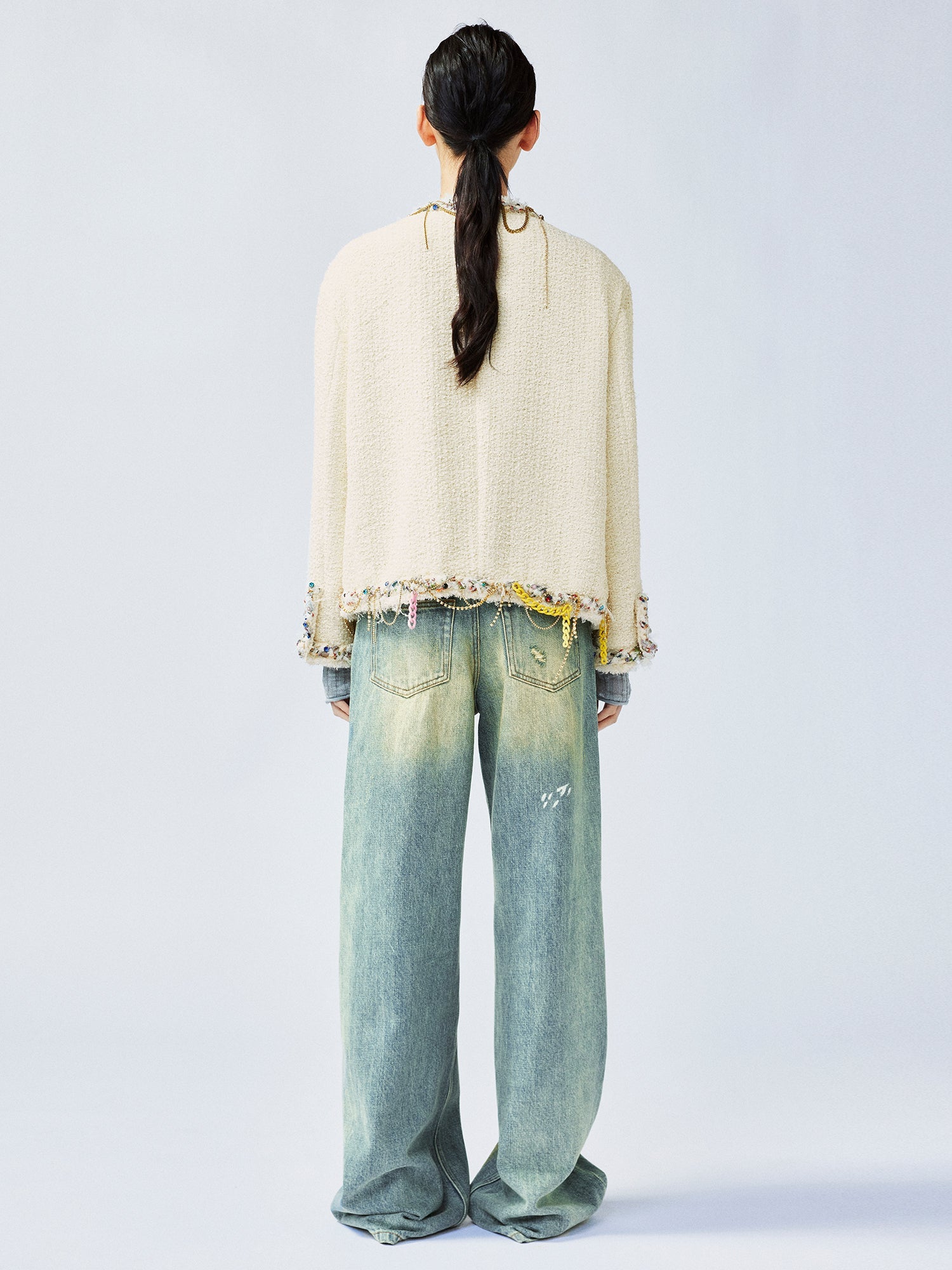 Playful and fun rhinestone chain Chanel-inspired jacket