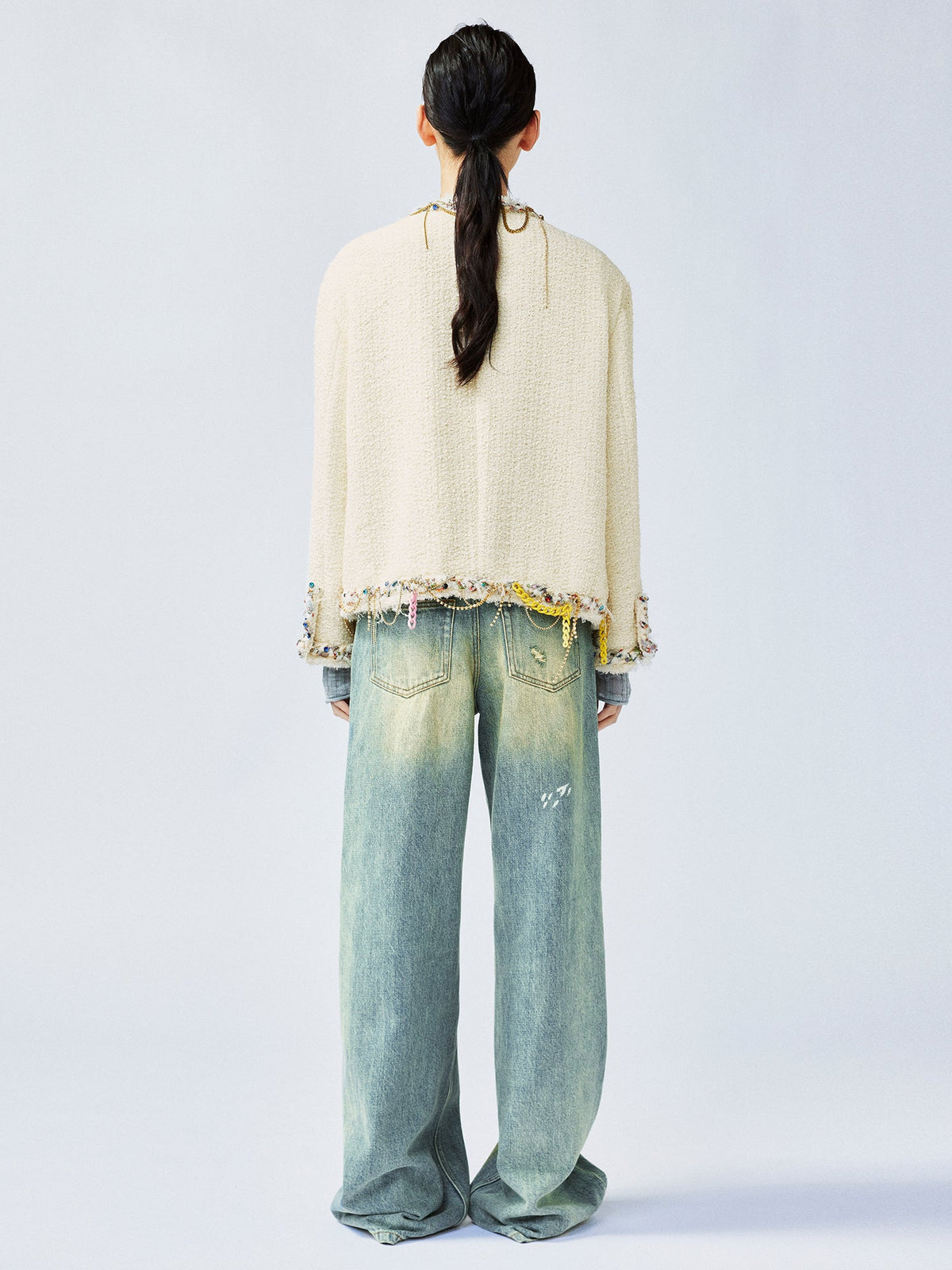 Playful and fun rhinestone chain Chanel-inspired jacket