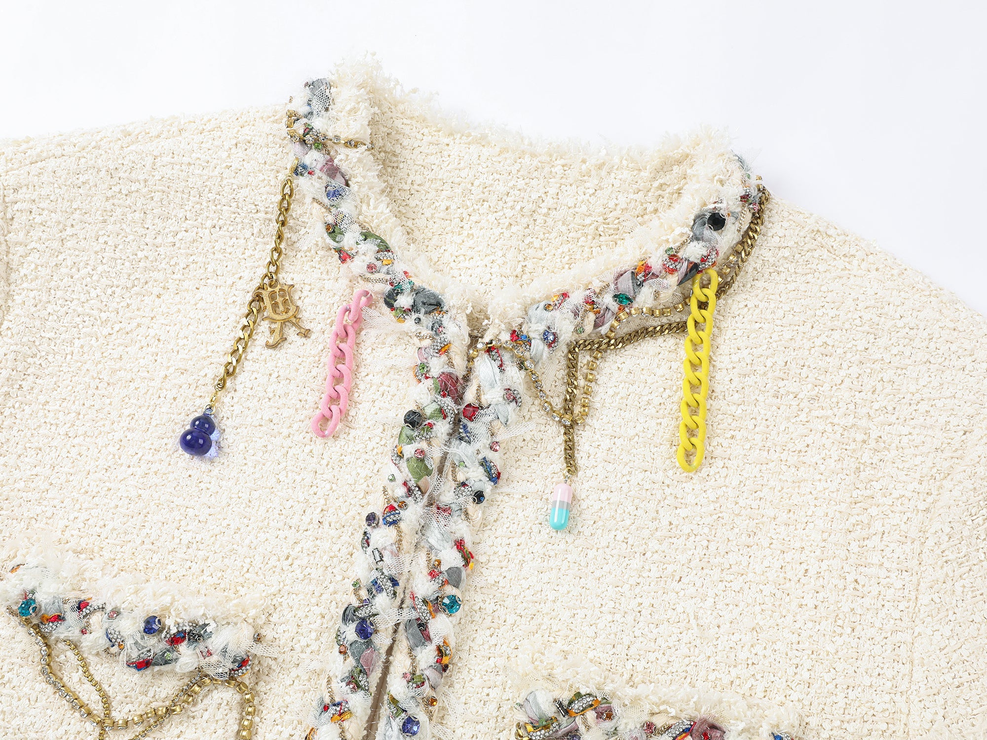 Playful and fun rhinestone chain Chanel-inspired jacket