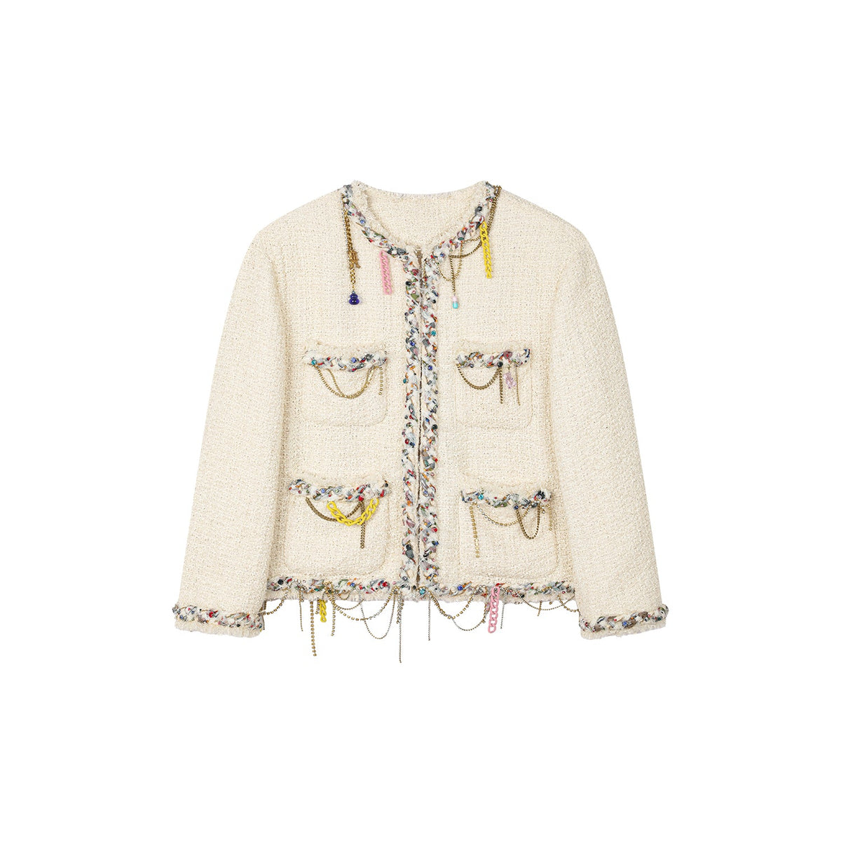 Playful and fun rhinestone chain Chanel-inspired jacket