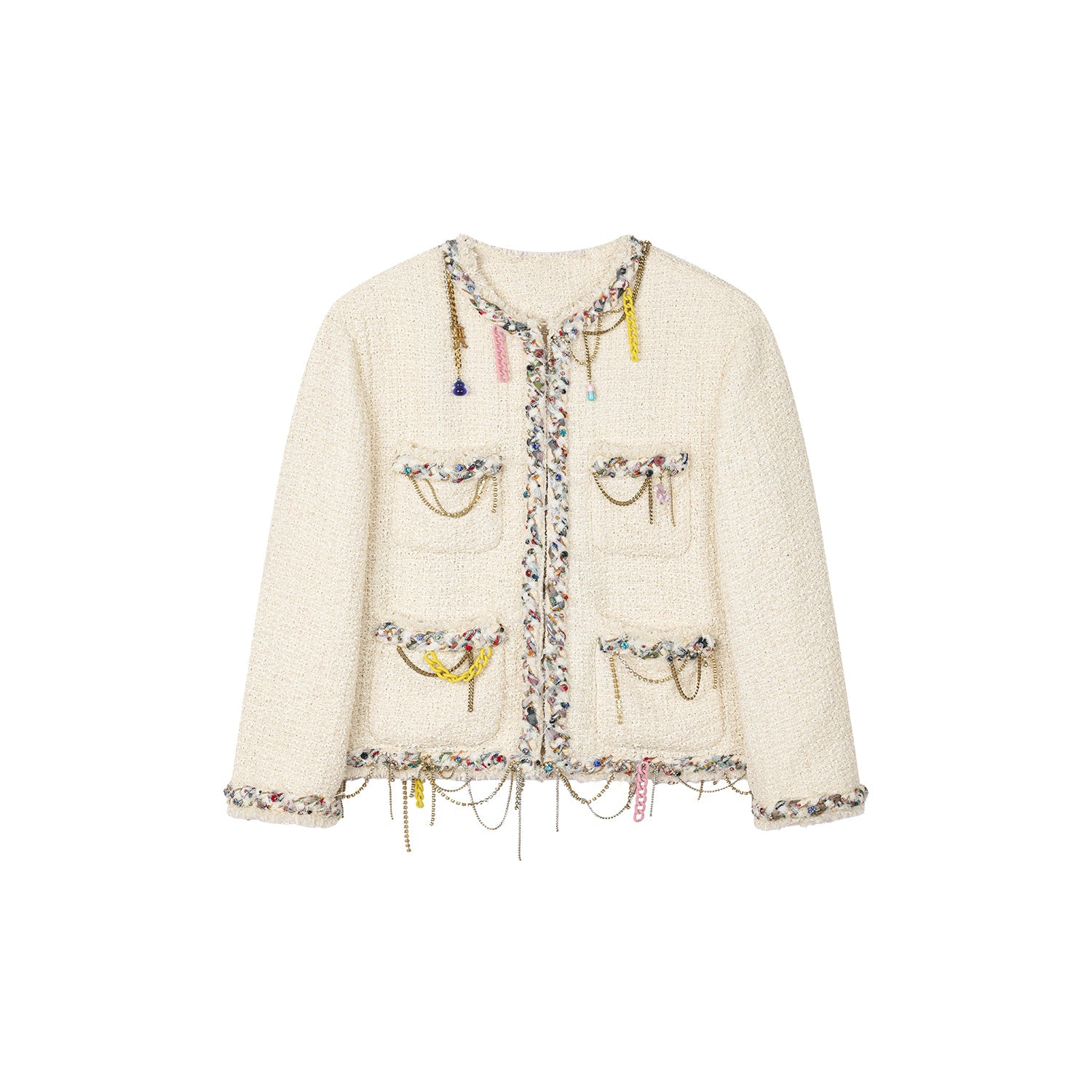 Playful and fun rhinestone chain Chanel-inspired jacket