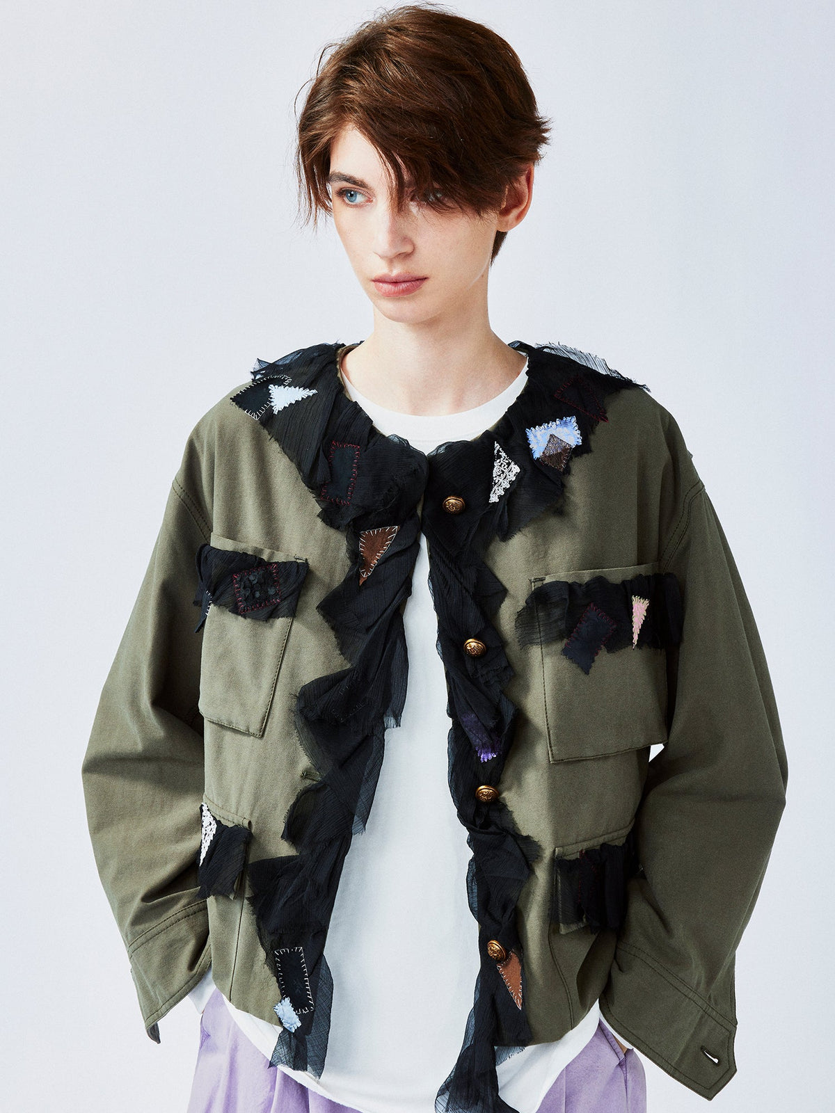Free-spirited romantic military jacket