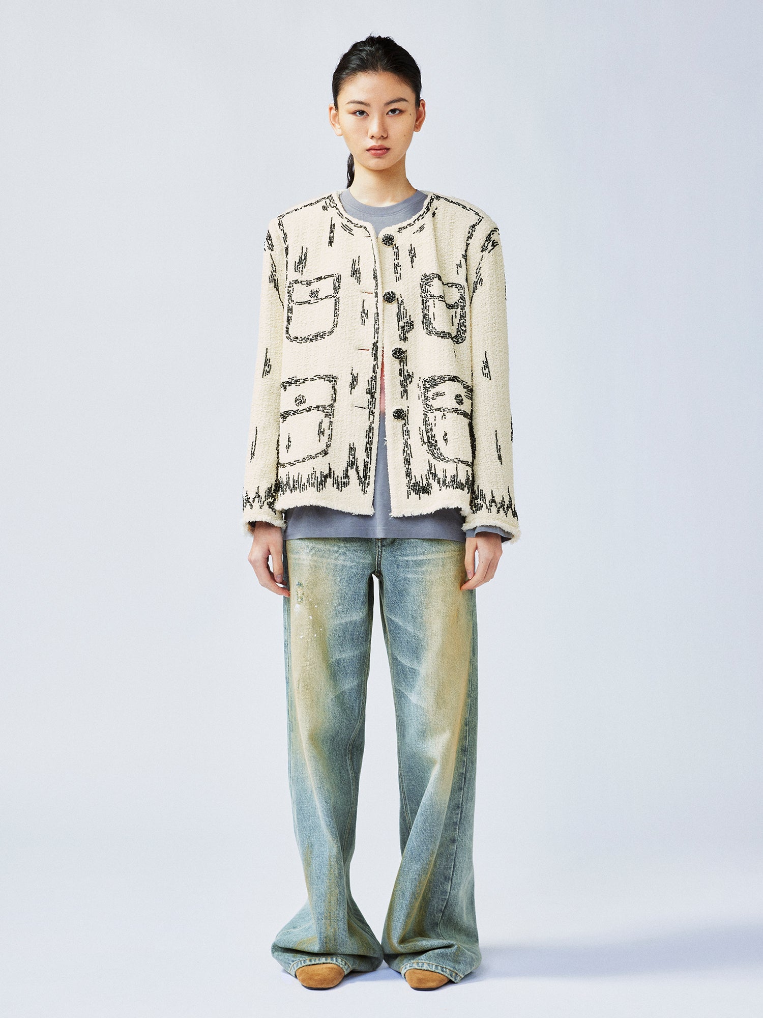 Hand-painted style beaded embellished Chanel-inspired jacket