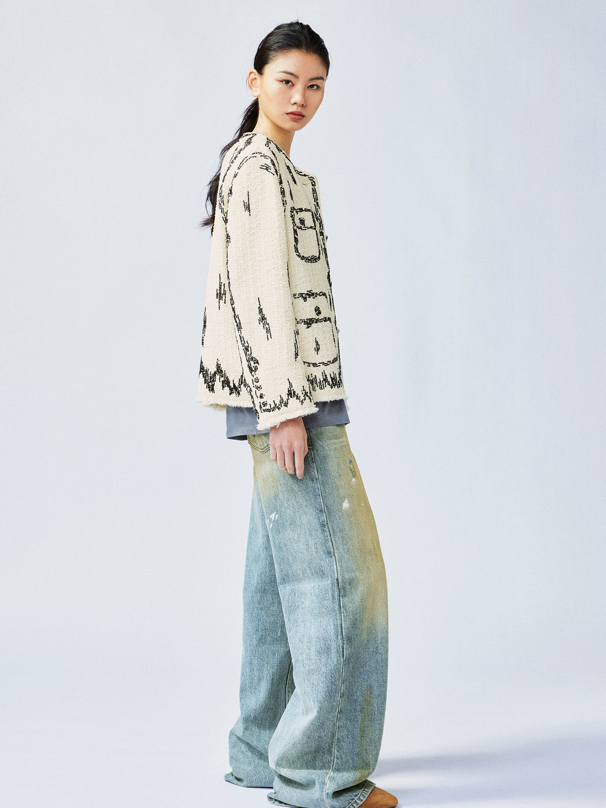 Hand-painted style beaded embellished Chanel-inspired jacket