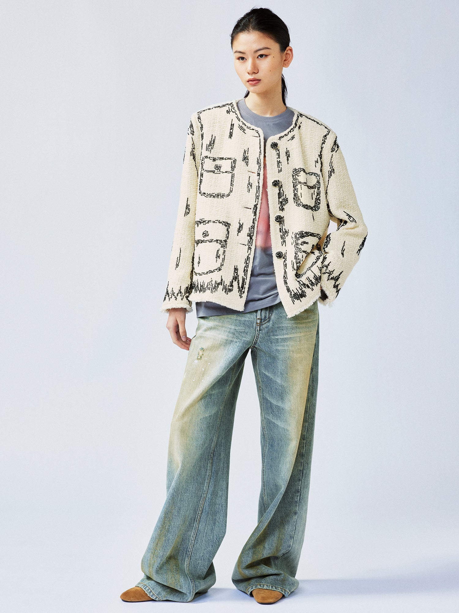 Hand-painted style beaded embellished Chanel-inspired jacket