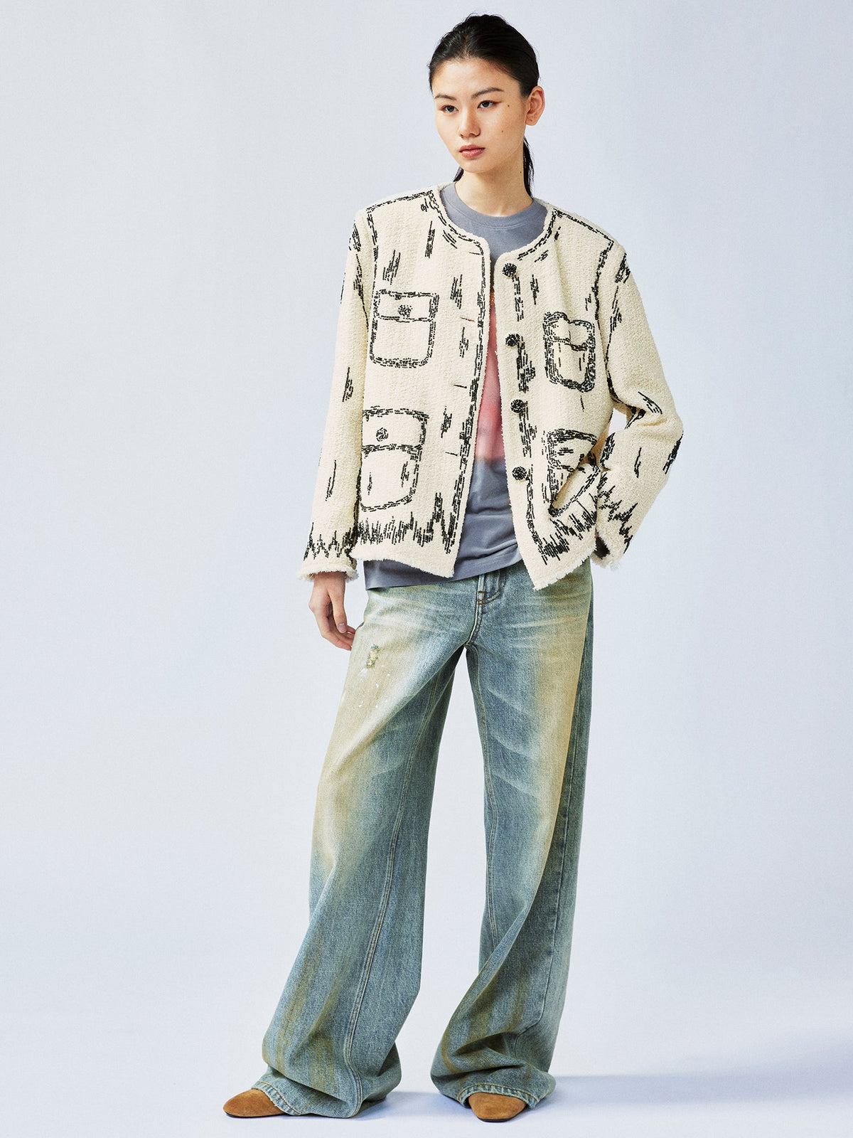 Hand-painted style beaded embellished Chanel-inspired jacket