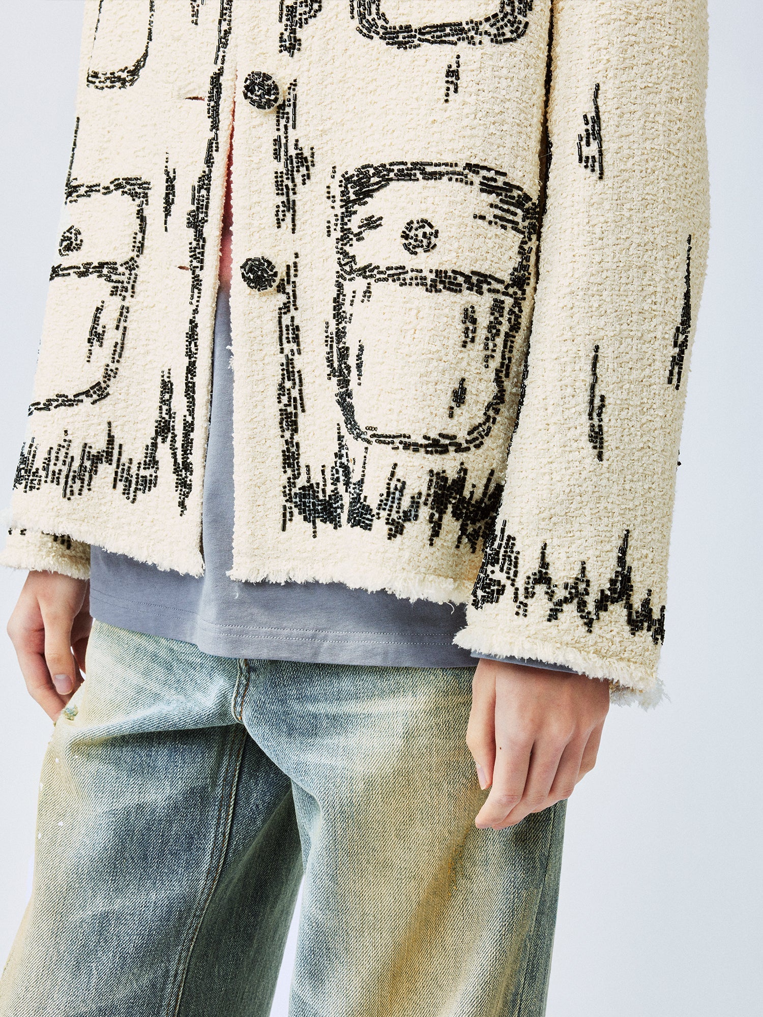 Hand-painted style beaded embellished Chanel-inspired jacket