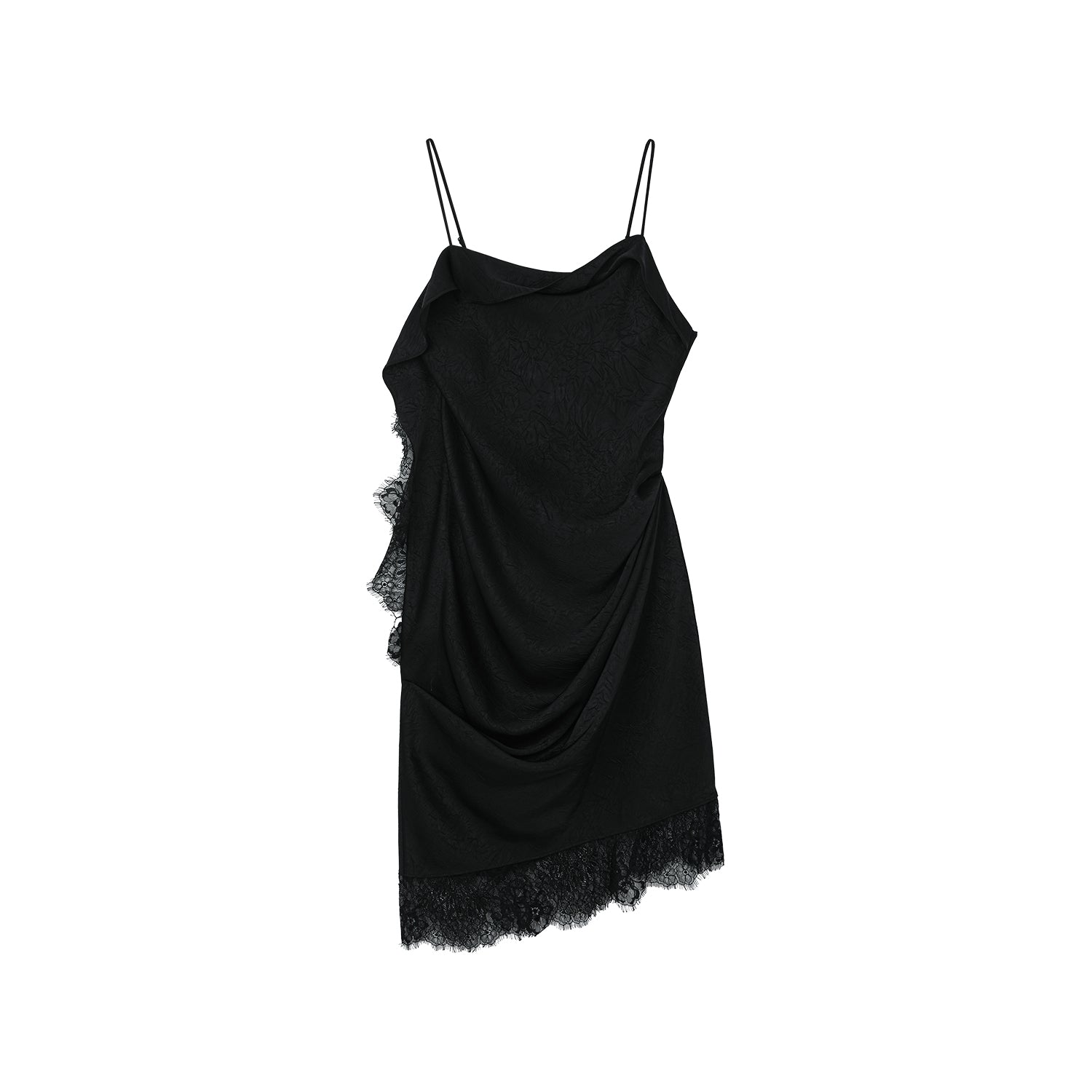 Lace-trimmed slip dress with casually lifted hem