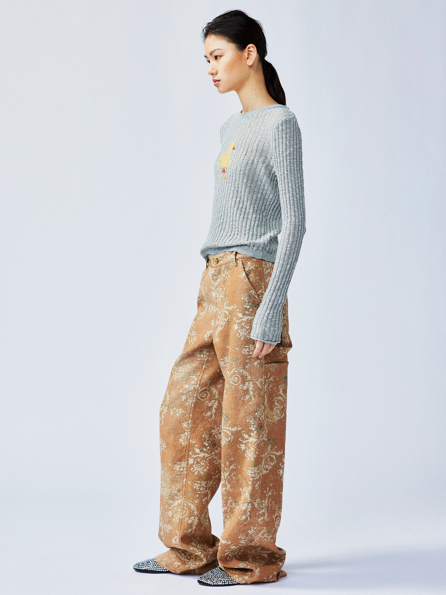 Vintage glamorous jacquard floral cargo pants