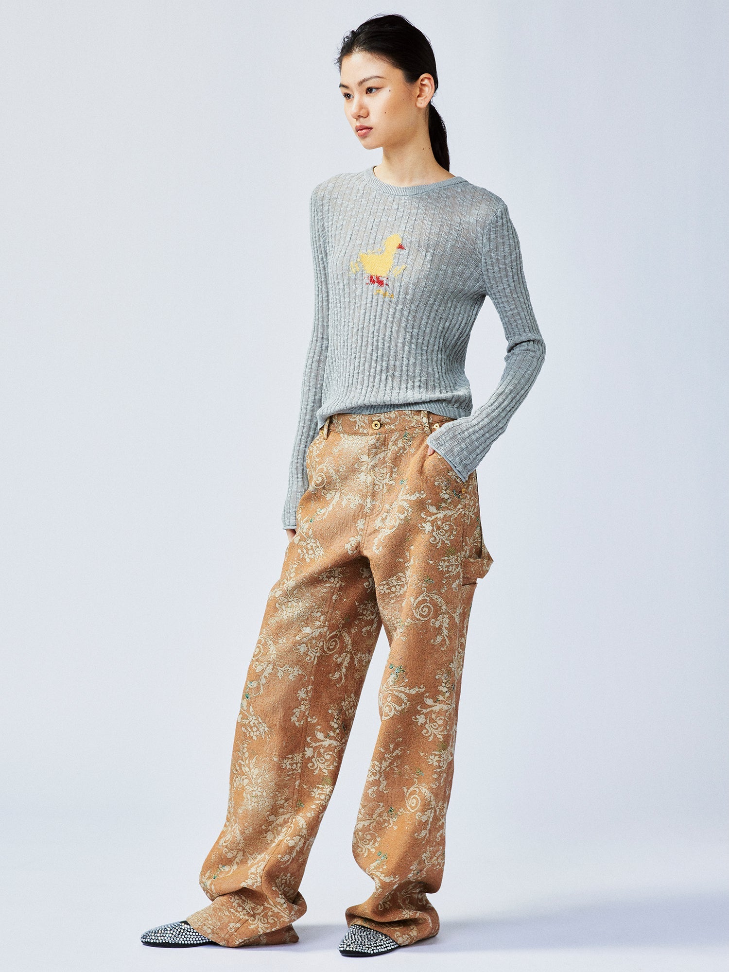 Vintage glamorous jacquard floral cargo pants
