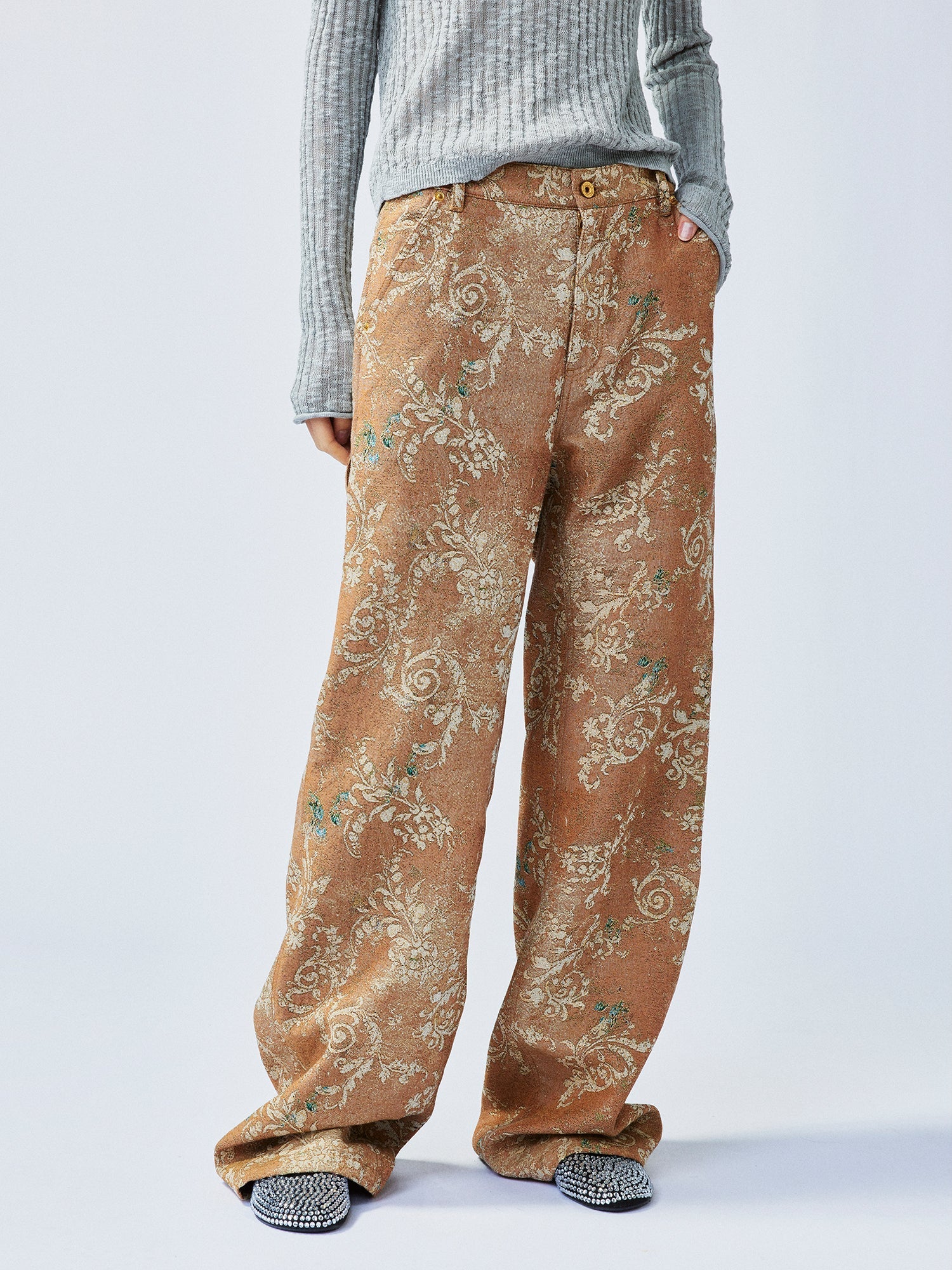Vintage glamorous jacquard floral cargo pants