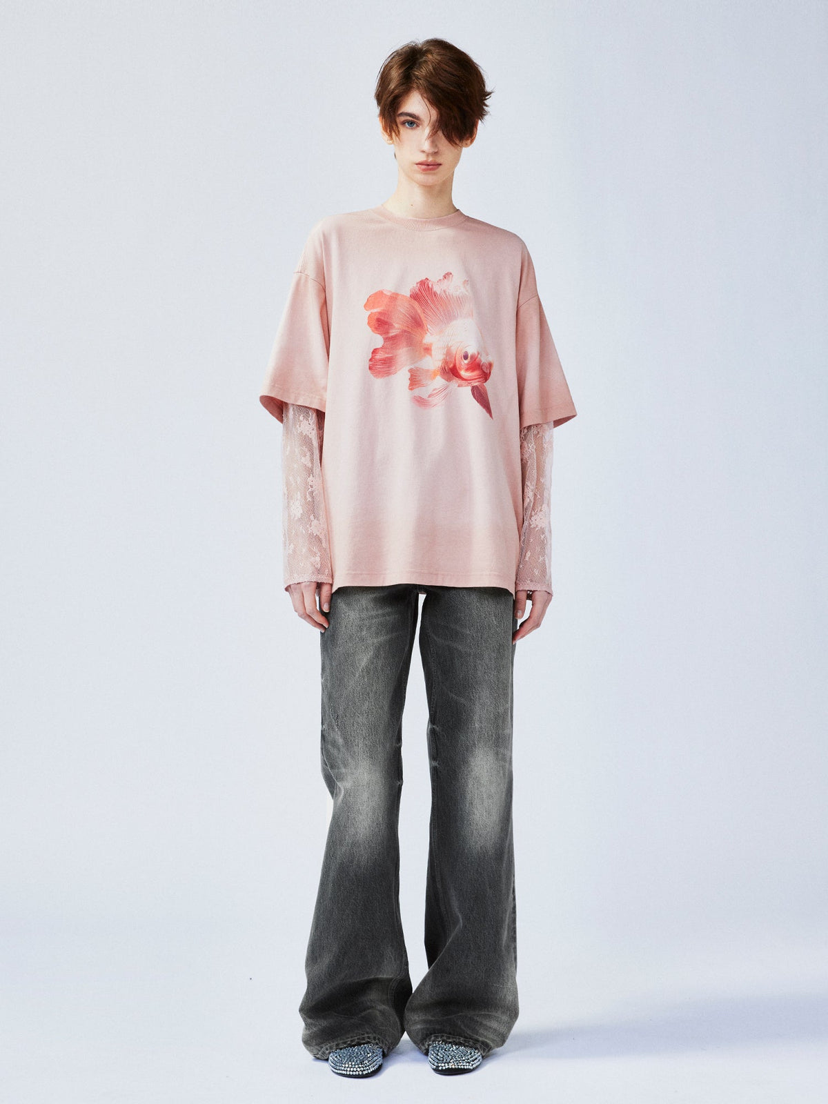 Black washed straight-leg jeans