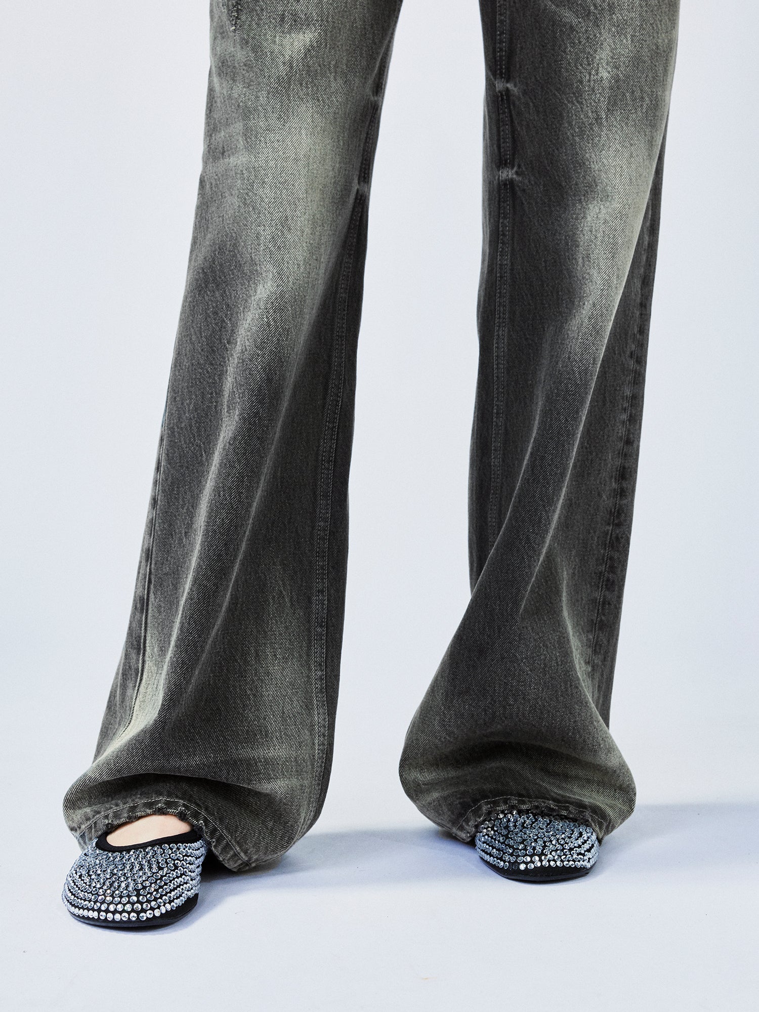 Black washed straight-leg jeans