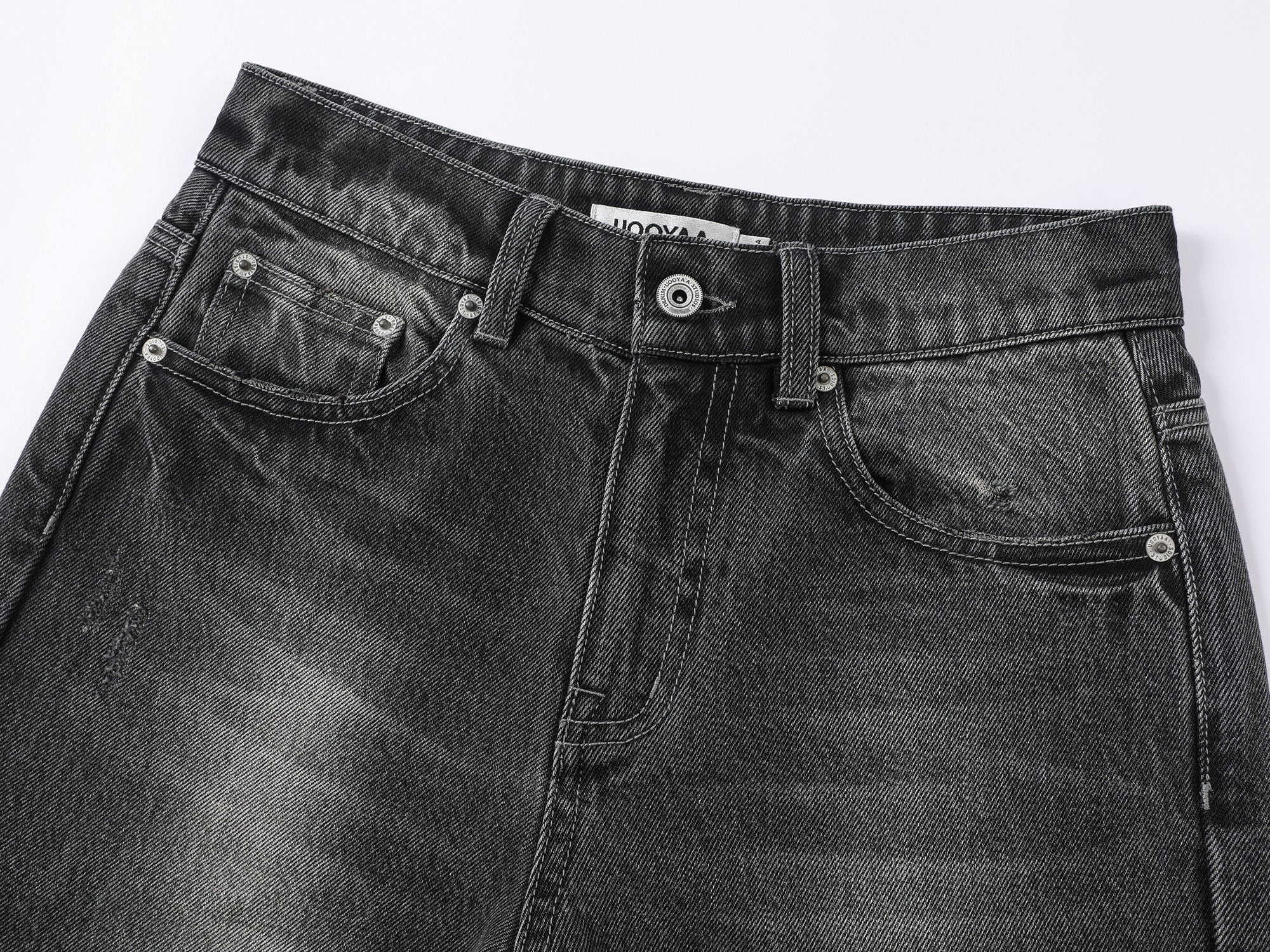 Black washed straight-leg jeans