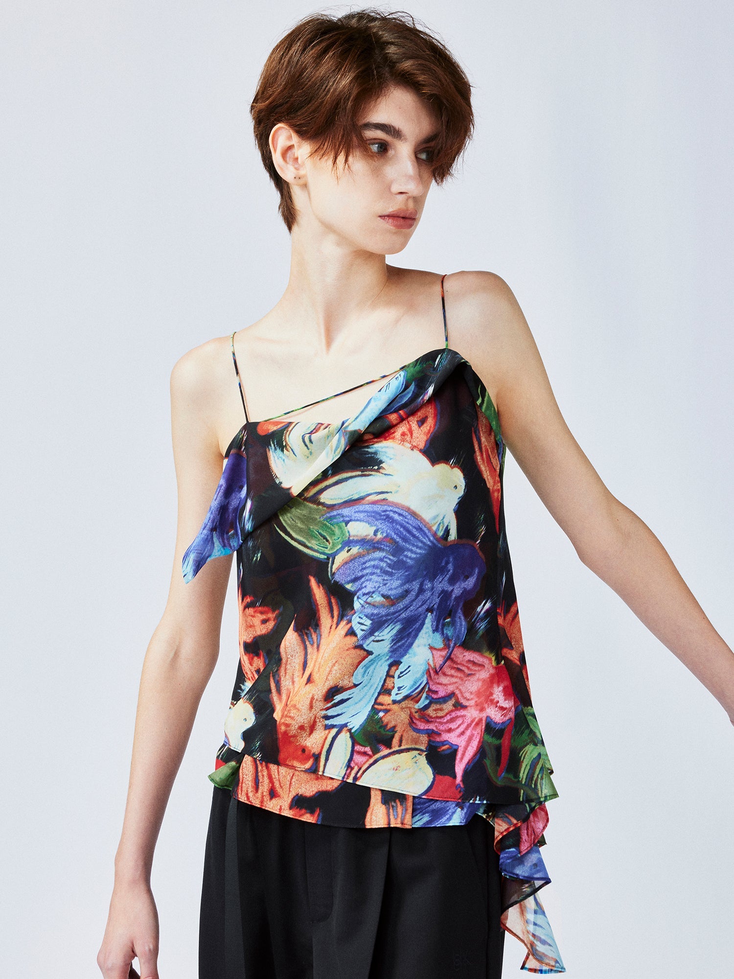 "Magical and enchanting" surreal electronic goldfish camisole top