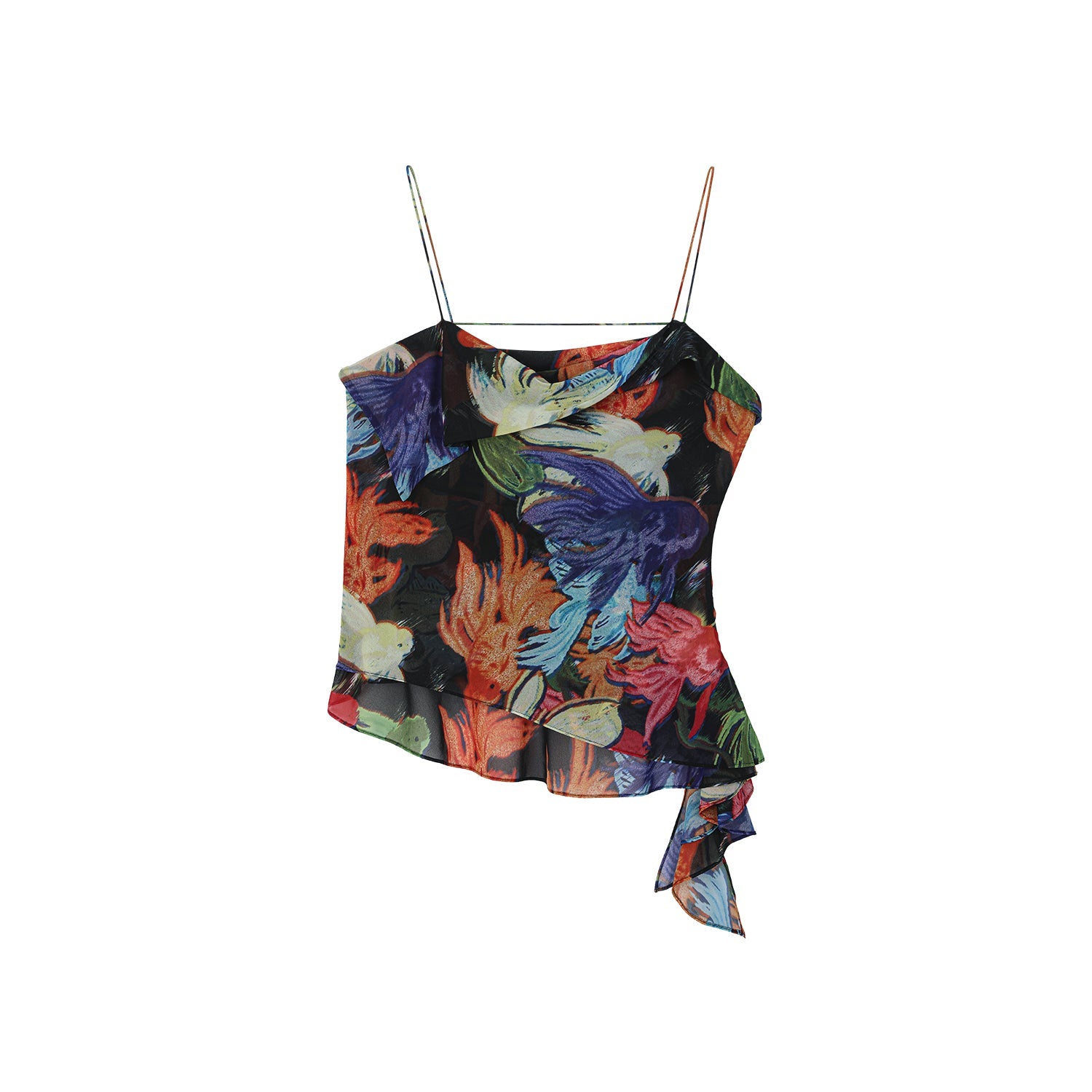"Magical and enchanting" surreal electronic goldfish camisole top