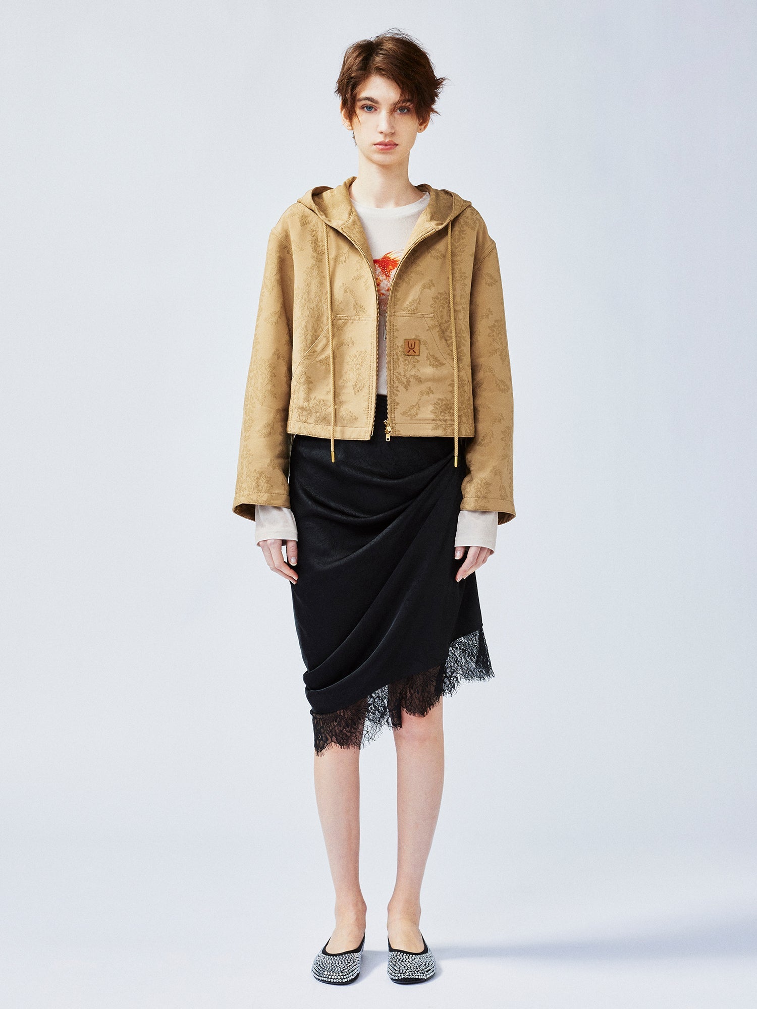 Nostalgia-evoking classic jacquard zip-up hoodie