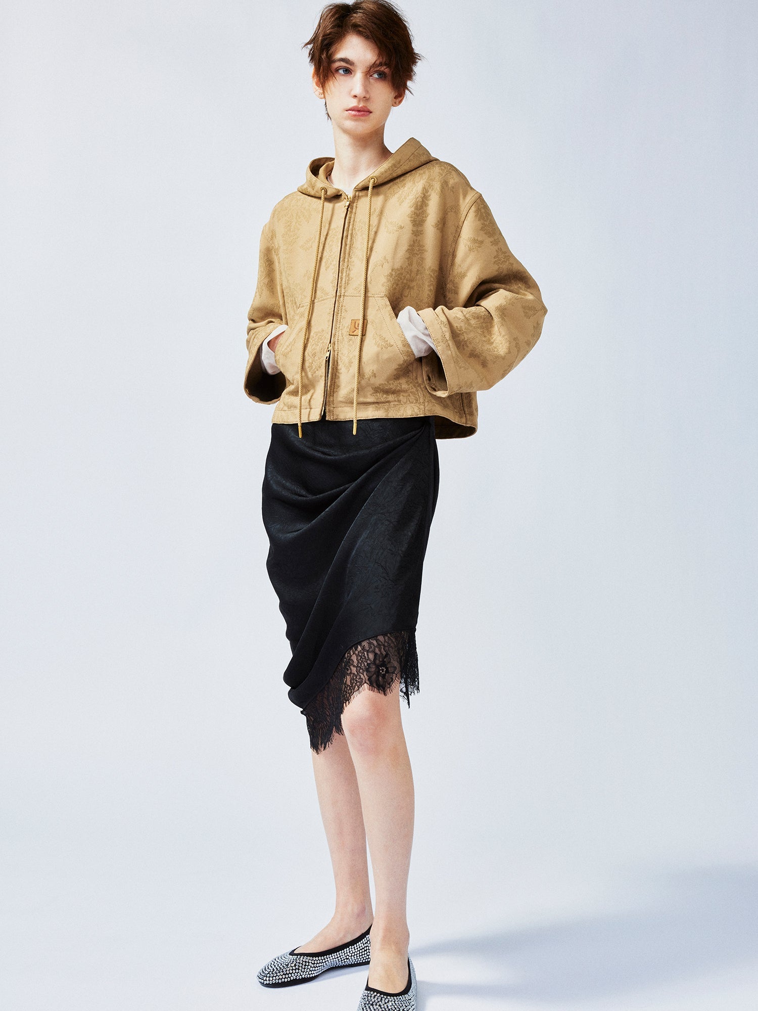 Nostalgia-evoking classic jacquard zip-up hoodie