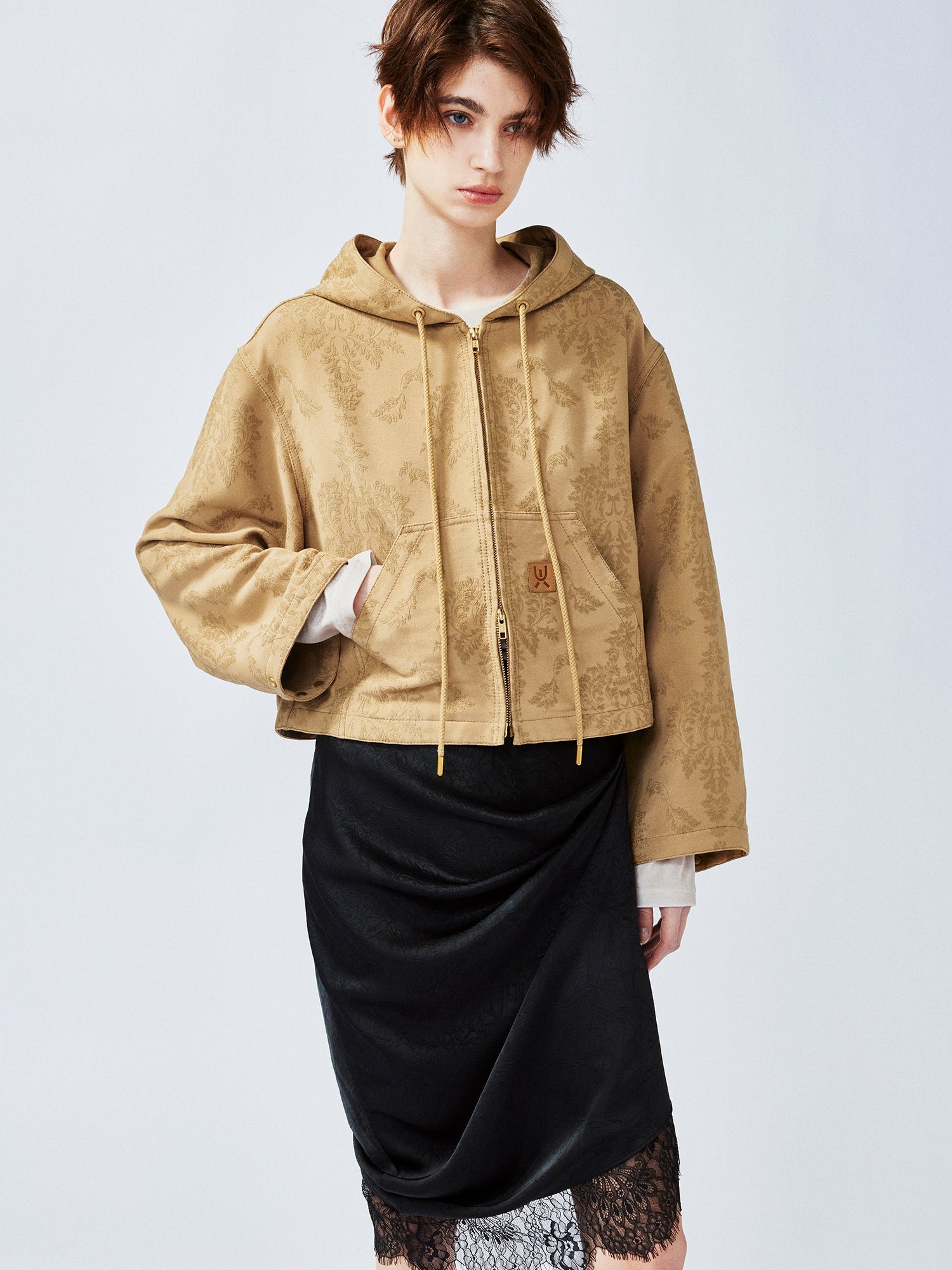 Nostalgia-evoking classic jacquard zip-up hoodie