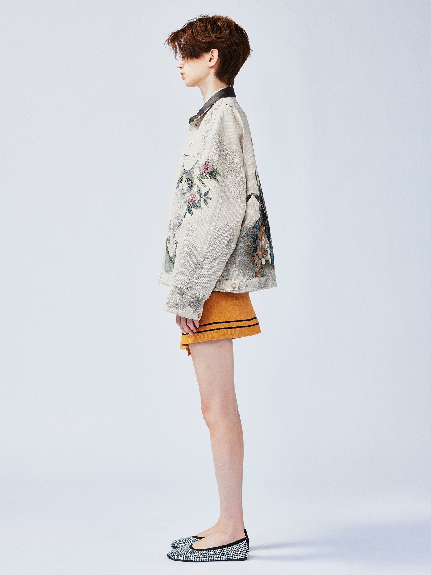 Charming and soothing garden cat pattern jacquard Detroit jacket