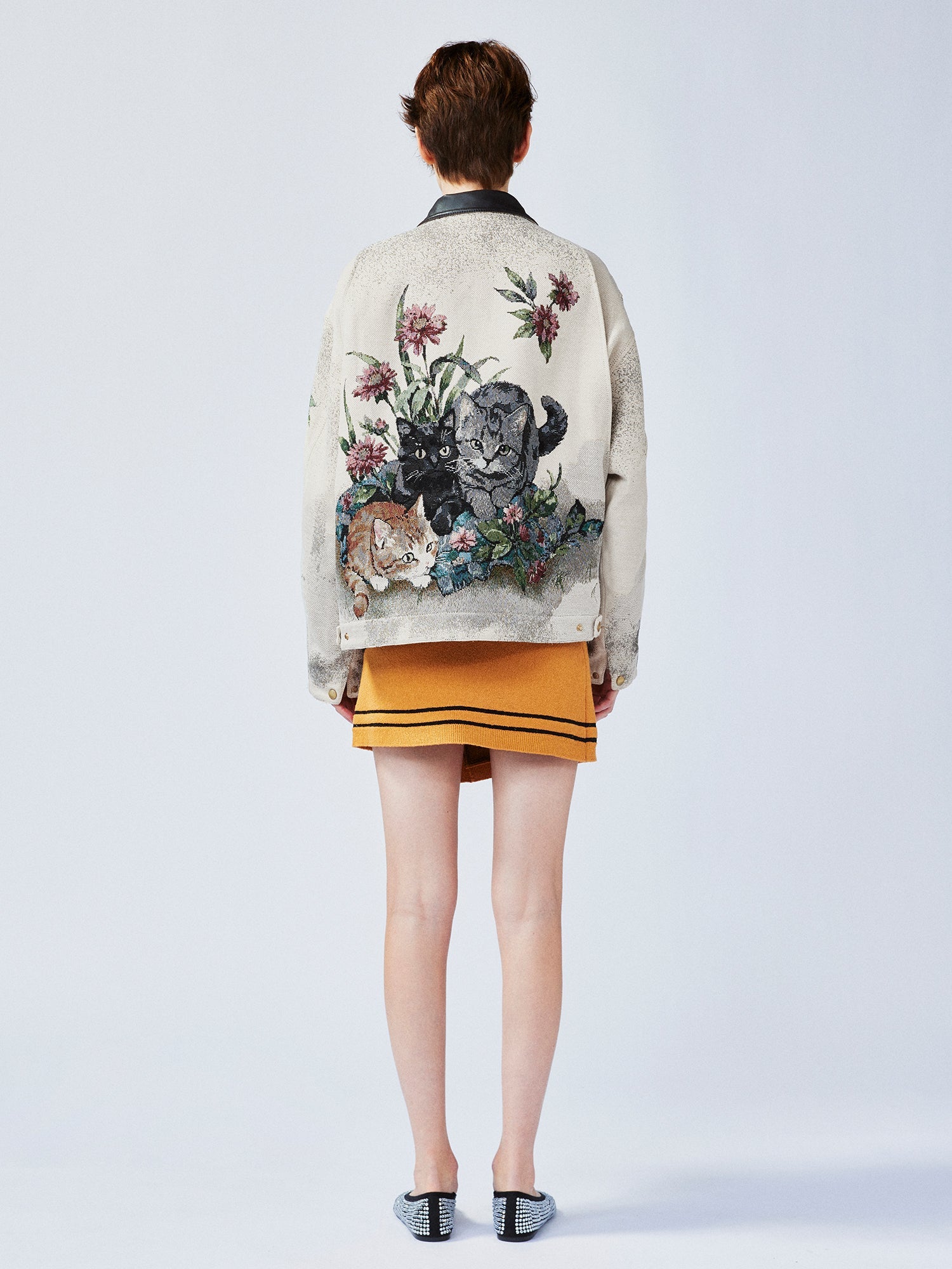 Charming and soothing garden cat pattern jacquard Detroit jacket