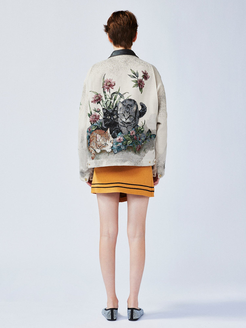 Charming and soothing garden cat pattern jacquard Detroit jacket