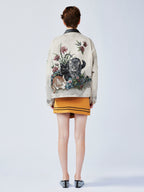 Charming and soothing garden cat pattern jacquard Detroit jacket