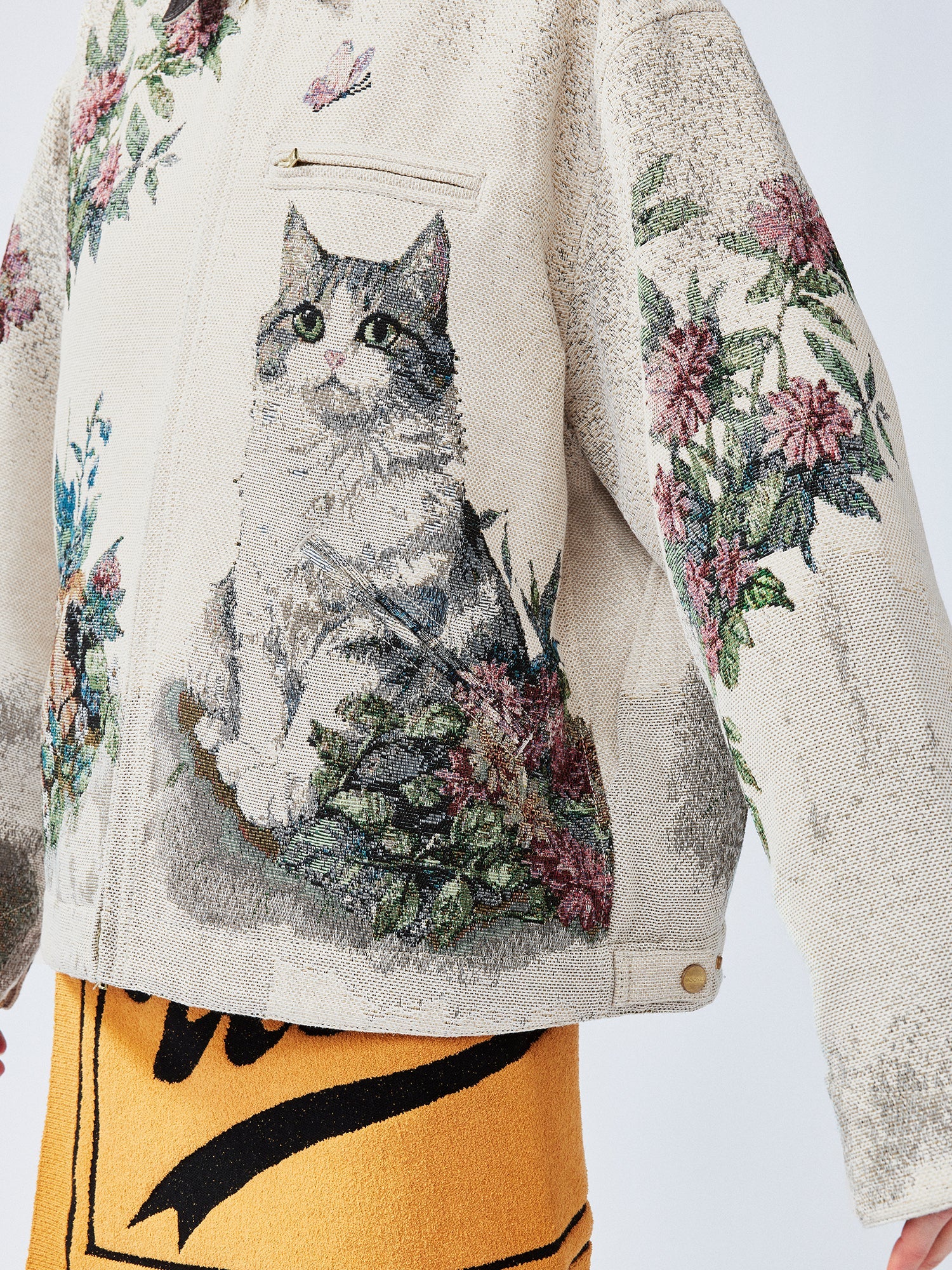 Charming and soothing garden cat pattern jacquard Detroit jacket