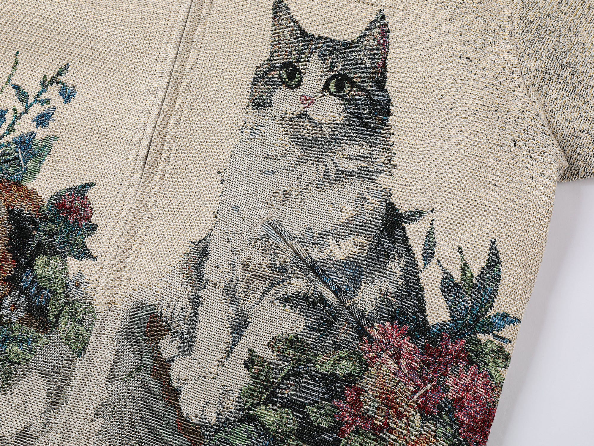 Charming and soothing garden cat pattern jacquard Detroit jacket