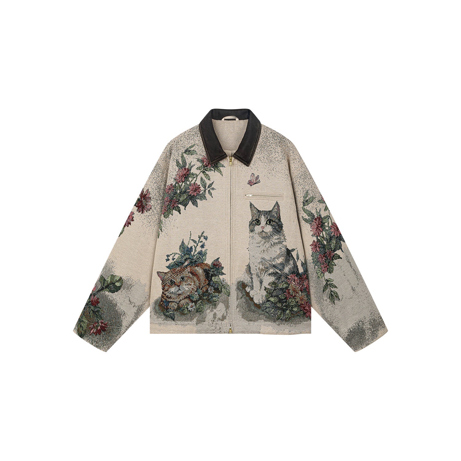 Charming and soothing garden cat pattern jacquard Detroit jacket