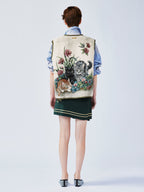 Charming and soothing garden cat pattern jacquard vest