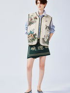 Charming and soothing garden cat pattern jacquard vest