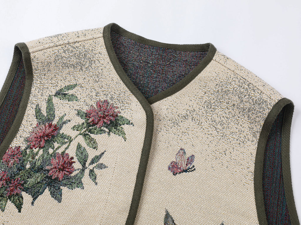 Charming and soothing garden cat pattern jacquard vest