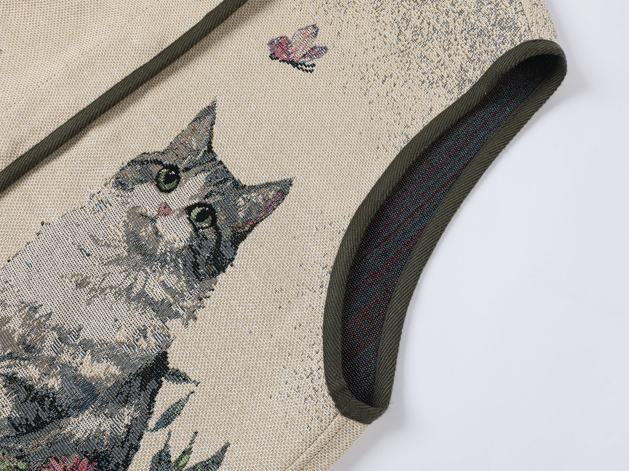 Charming and soothing garden cat pattern jacquard vest