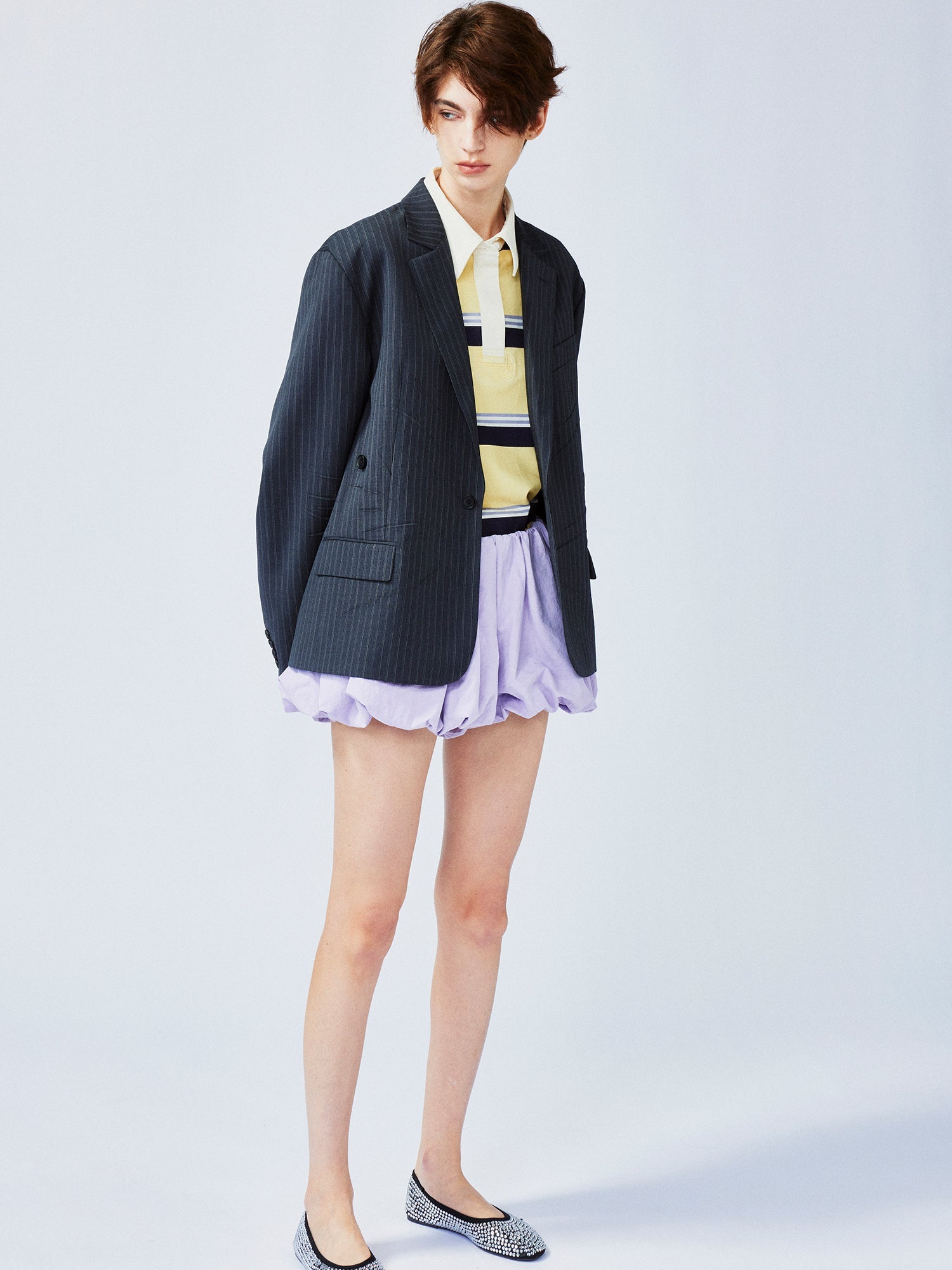 Pulled pleated notch collar blazer with authentic wear marks