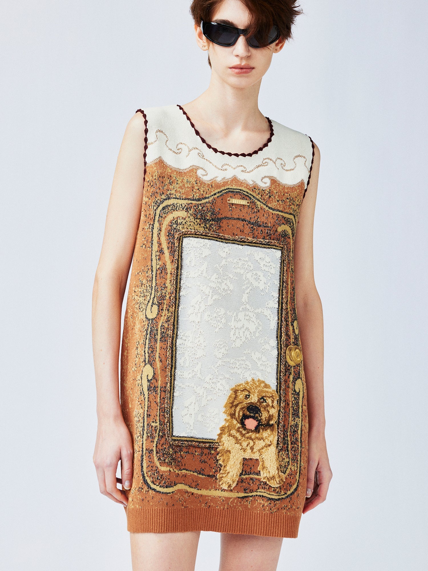 "Waiting for your return" dog pattern sweater dress