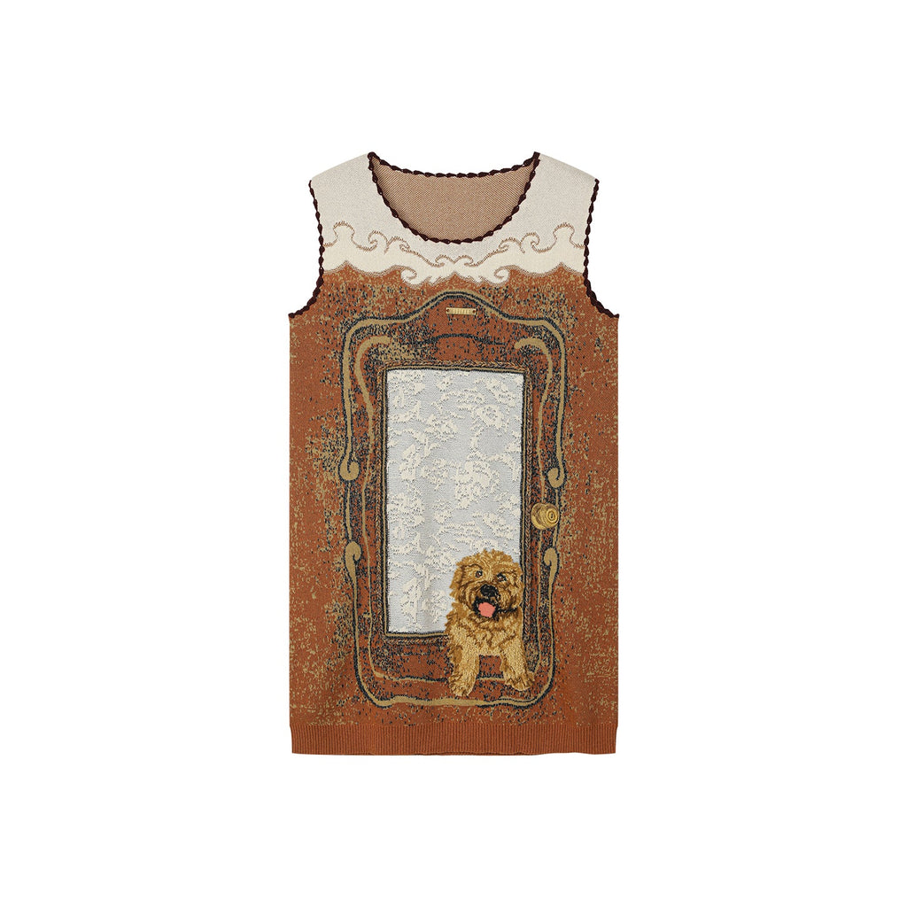 "Waiting for your return" dog pattern sweater dress