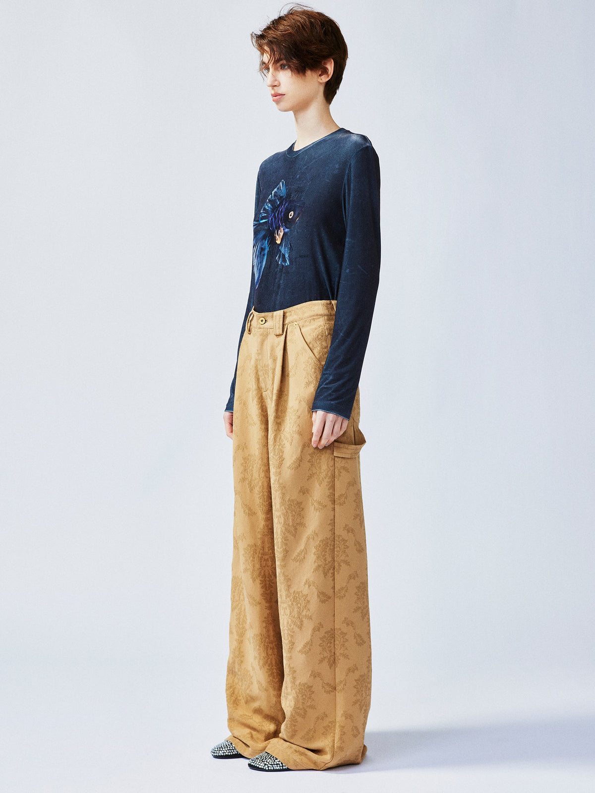 Nostalgia-evoking classic jacquard cargo pants