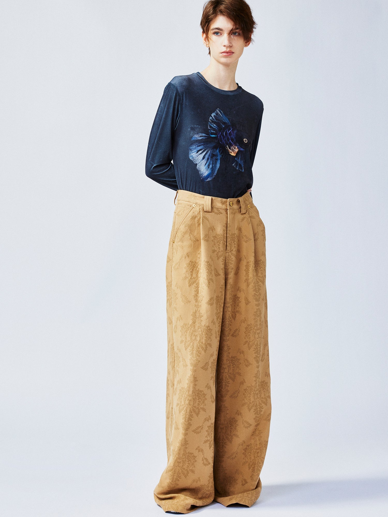 Nostalgia-evoking classic jacquard cargo pants