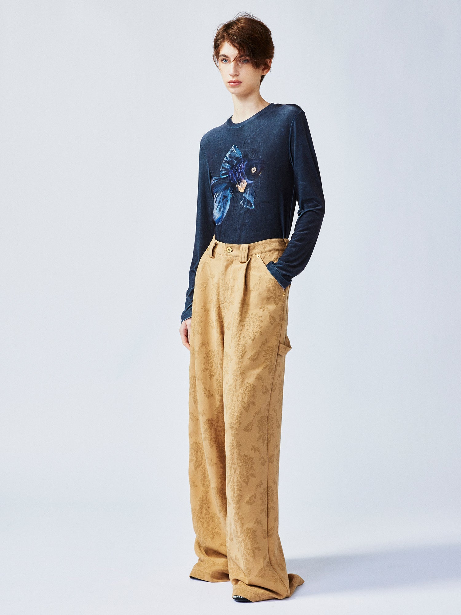 Nostalgia-evoking classic jacquard cargo pants